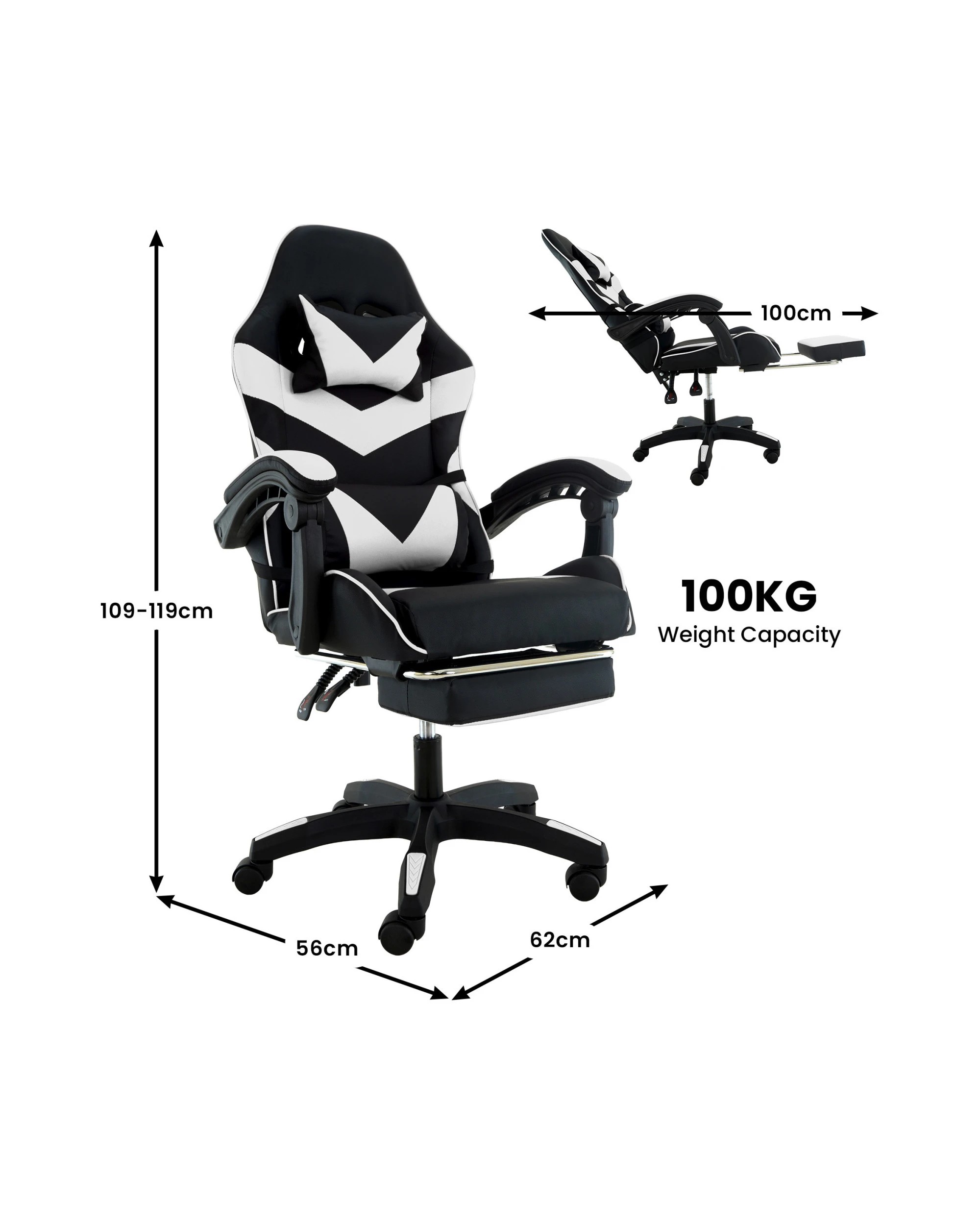 2 Sarantino Cueva Reclining High Back Office Gaming Chair with Retractable Footrest Office Computer Seating BKWH, 2 of 5