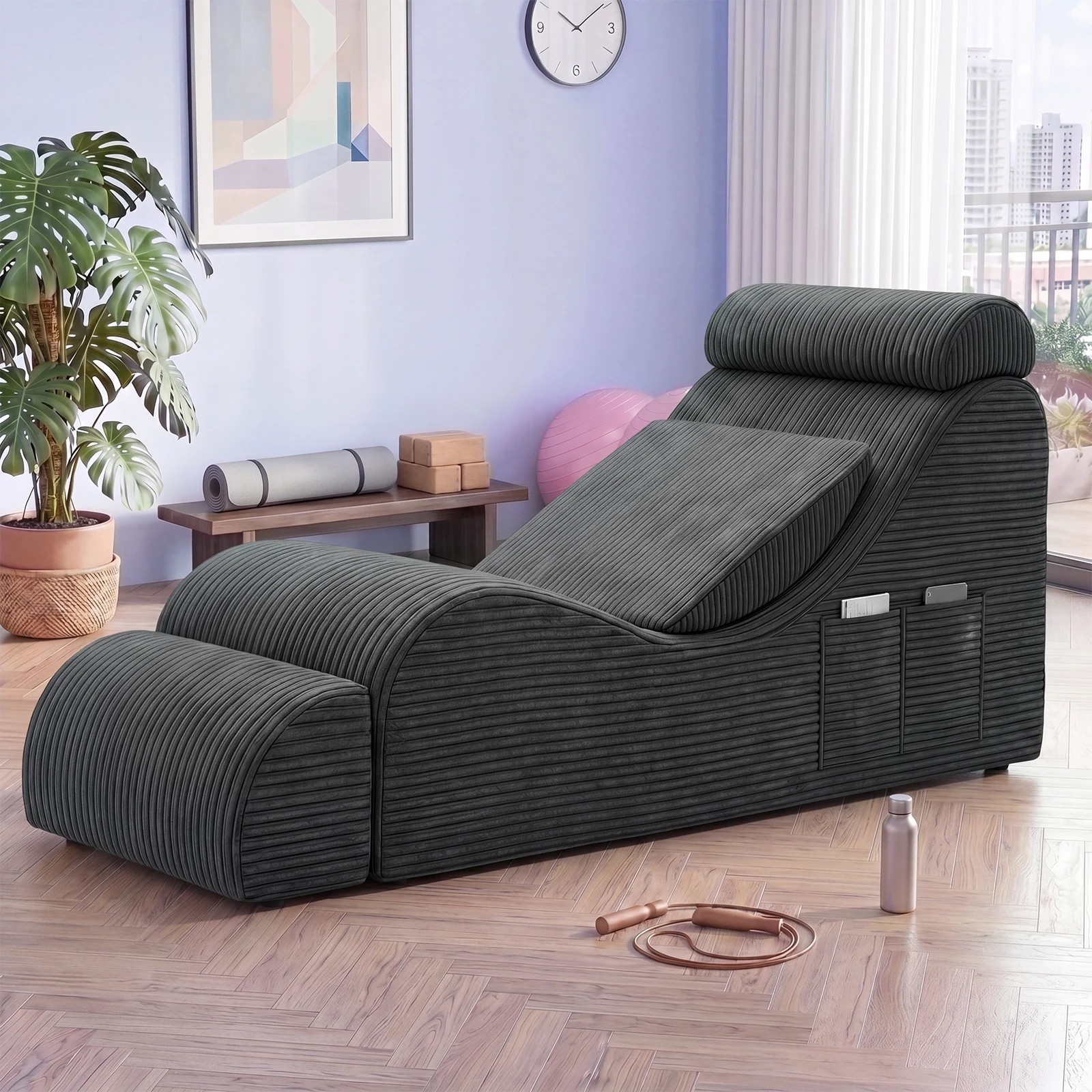 10 Advwin Convertible Yoga Chair Ergonomic with Headrest Lumbar Pillow Ottoman - Grey, 10 of 10
