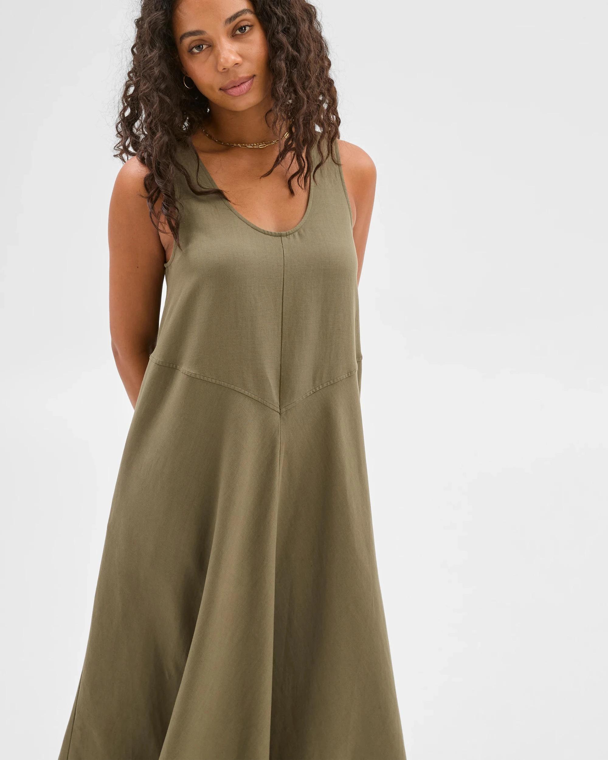 2 Target Seam Detail Midi Dress DUSTY OLIVE, 2 of 5
