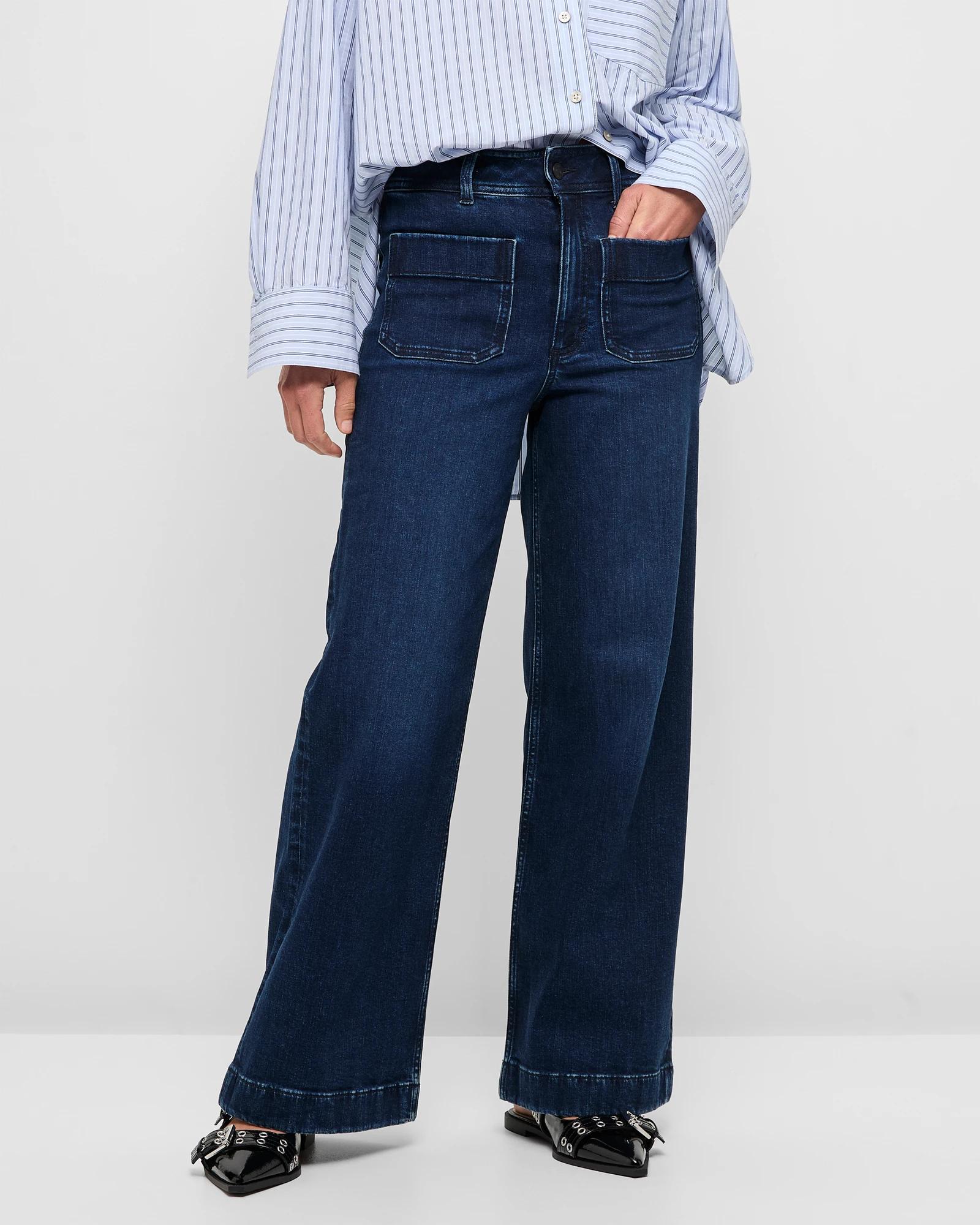 2 Target Mila Wide Leg High Rise Full Length Flat Front Denim Jeans MIDNIGHT BLUE, 2 of 6