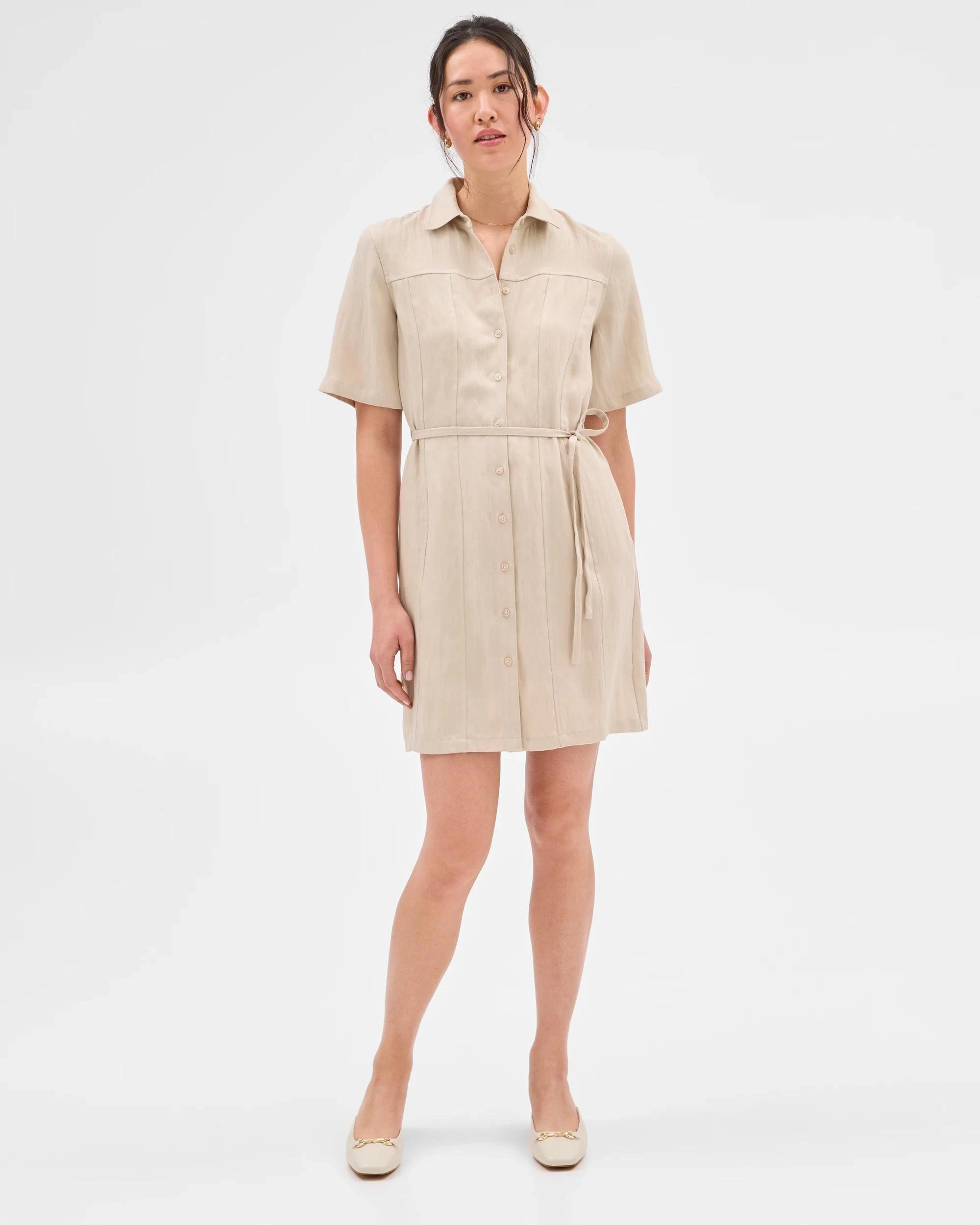 4 Summer Twill Seam Detail Mini Dress - Preview SAGE, 4 of 9