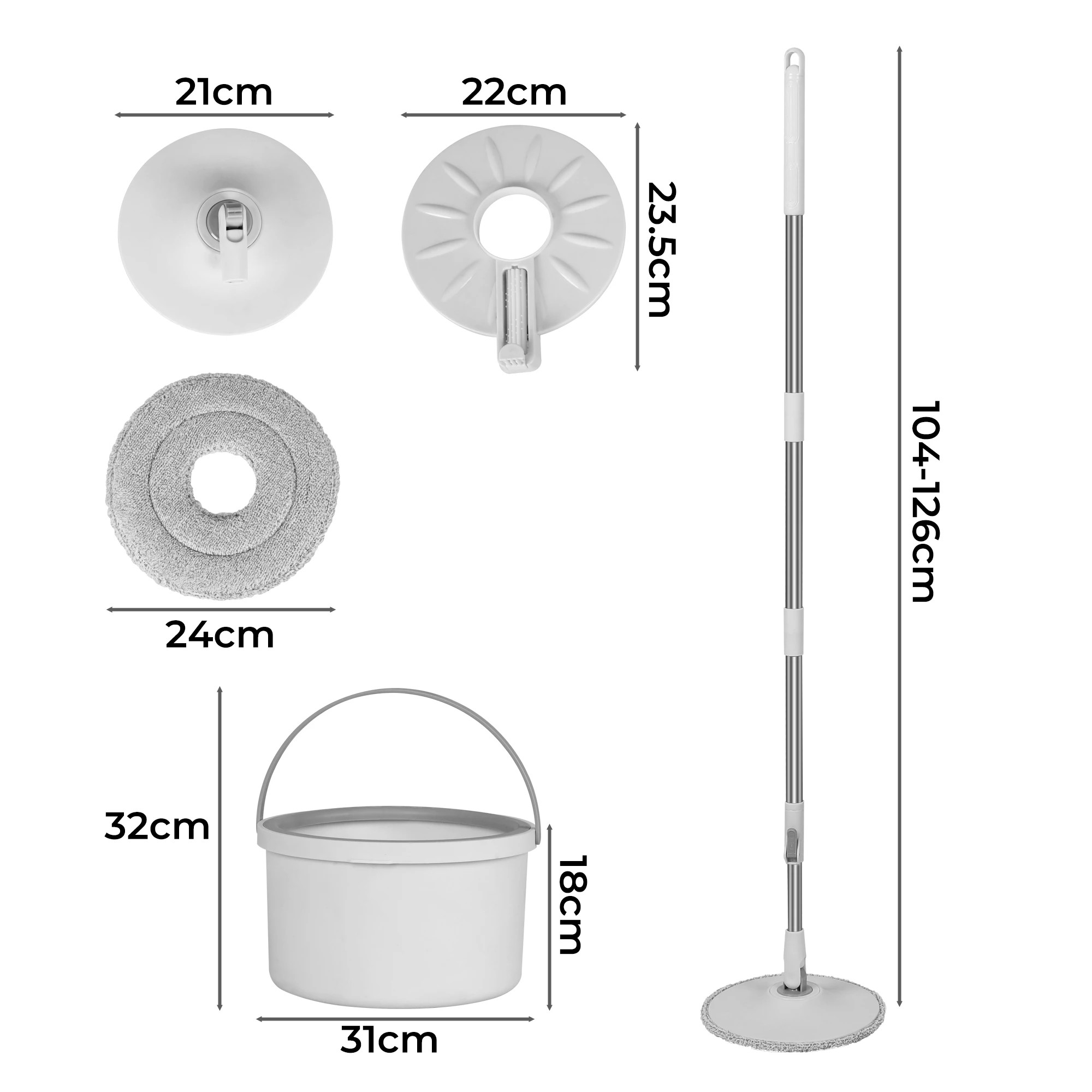 3 Cleanflo 360 Degree Round Spinning Mop and Bucket Set with 2 Free Mop Heads - White, 3 of 7