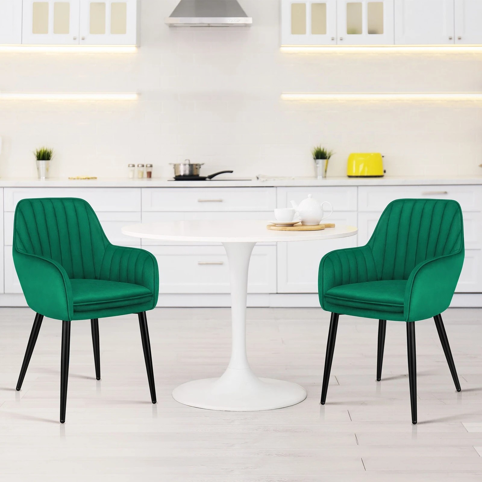 5 Alfordson 2x Dining Chair Armchair Kitchen Lounge Padded Seat Sofa Velvet - Green, 5 of 10