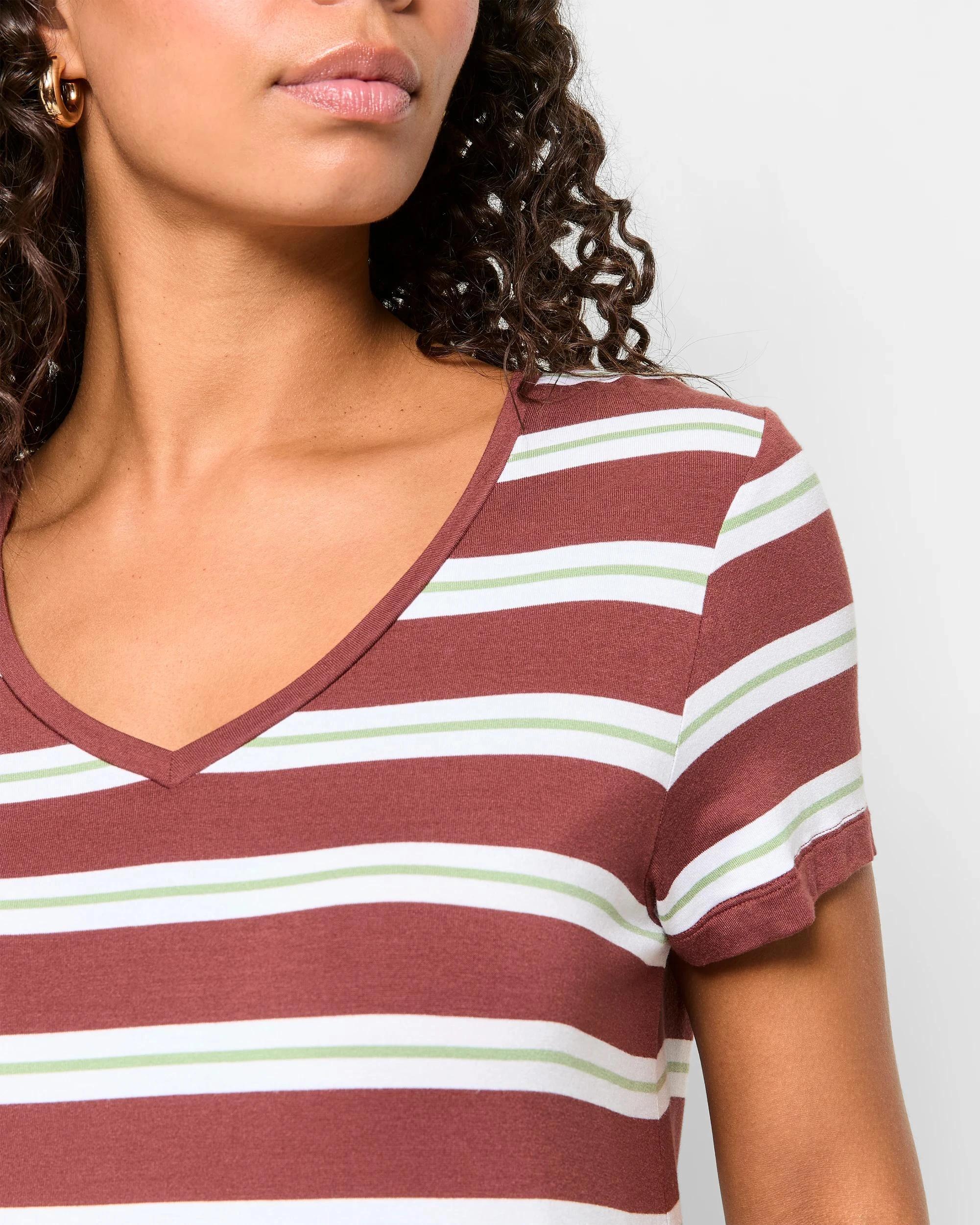 5 Target Woman Short Sleeve V-Neck T-Shirt REDWOOD STRIPE, 5 of 5