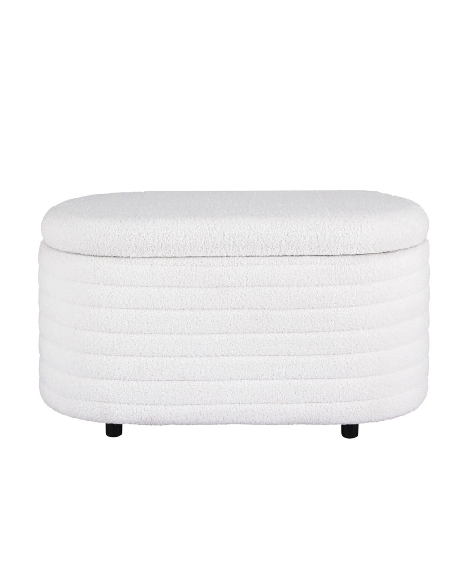 3 Artiss Storage Ottoman Blanket Box 87cm Boucle Fabric Oval - White, 3 of 4