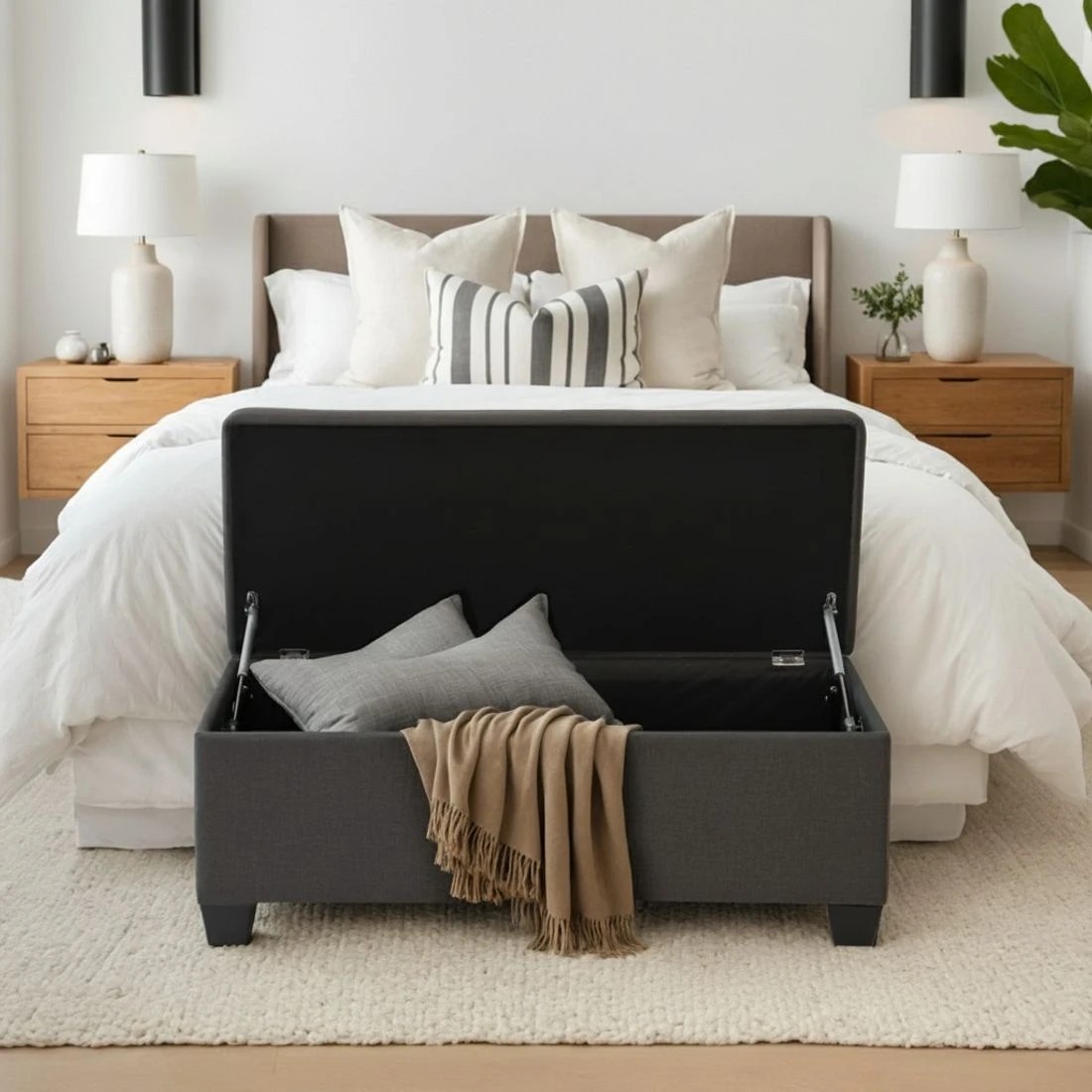 5 Artiss Storage Ottoman Blanket Box 97cm Linen - Charcoal, 5 of 7