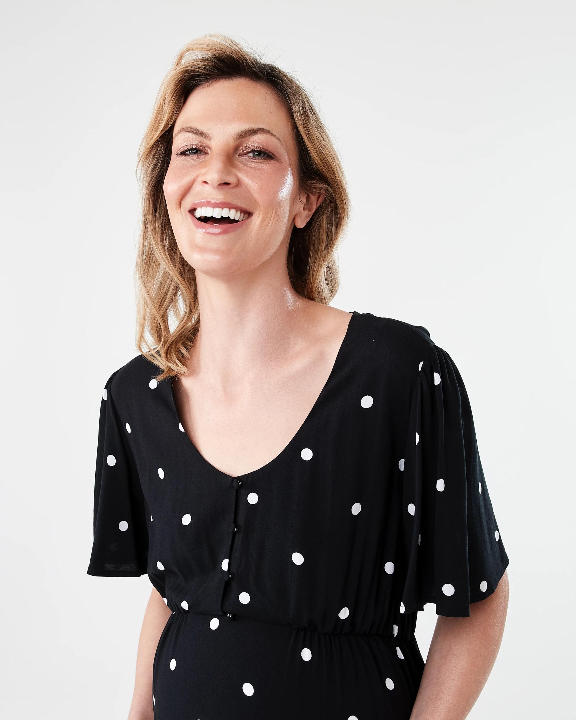 4 Maternity Short Sleeve Midi Tea Dress Spot Blk, 4 of 7