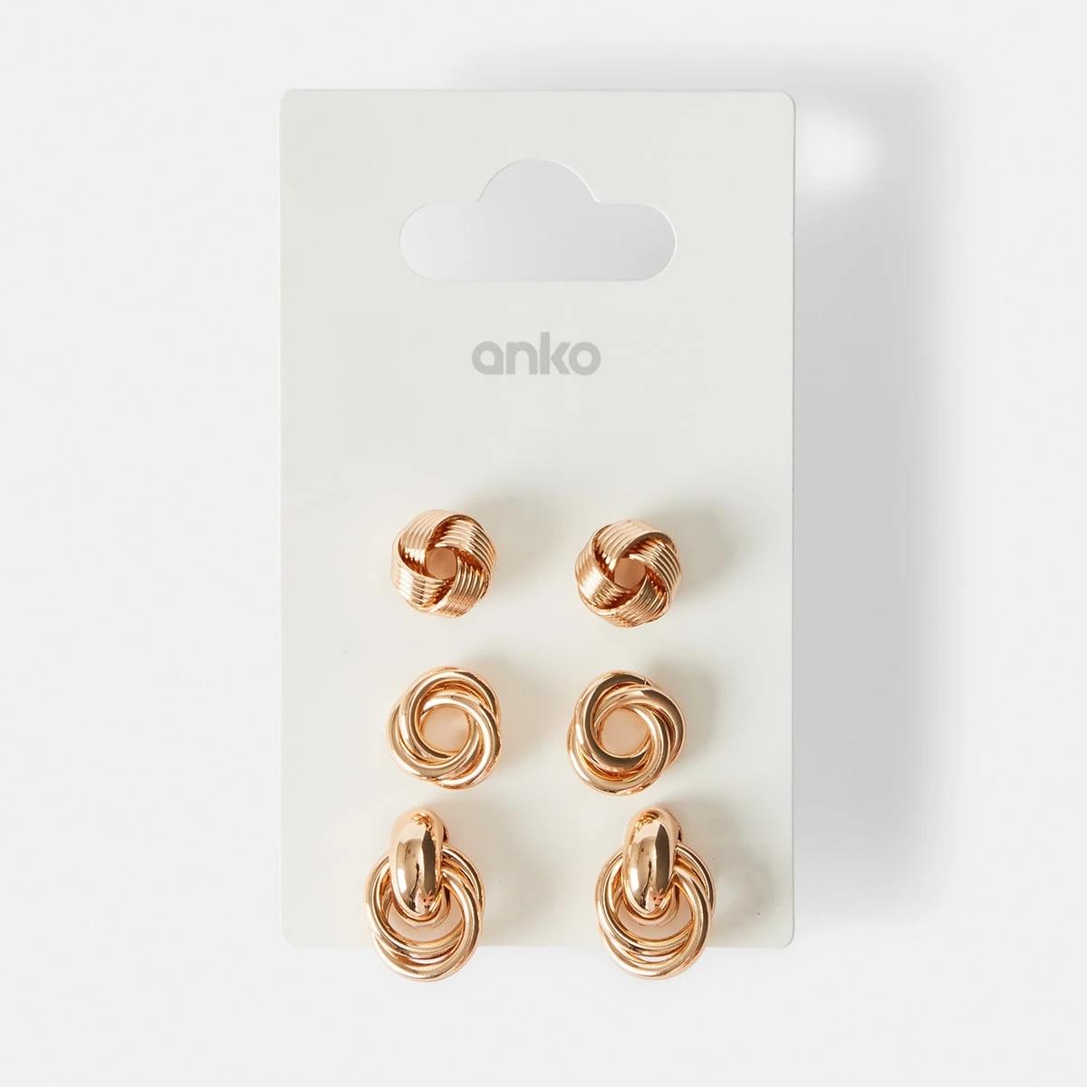 5 3 Pack Statement Stud Earrings Gold, 5 of 5