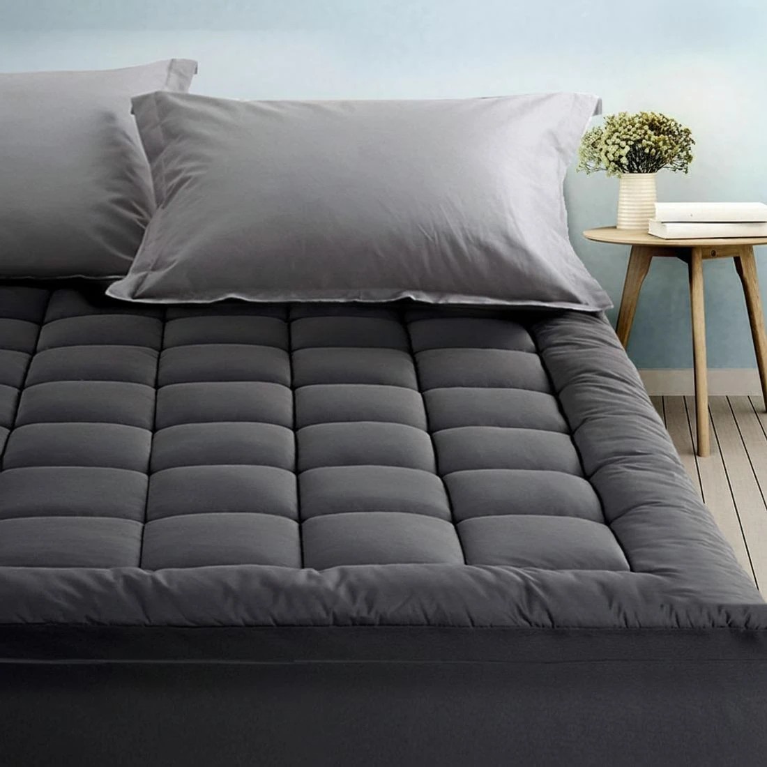 9 Giselle Bedding Bamboo Filling Pillowtop Topper 1000GSM 5cm Thick - Queen Bed - Grey, 9 of 9