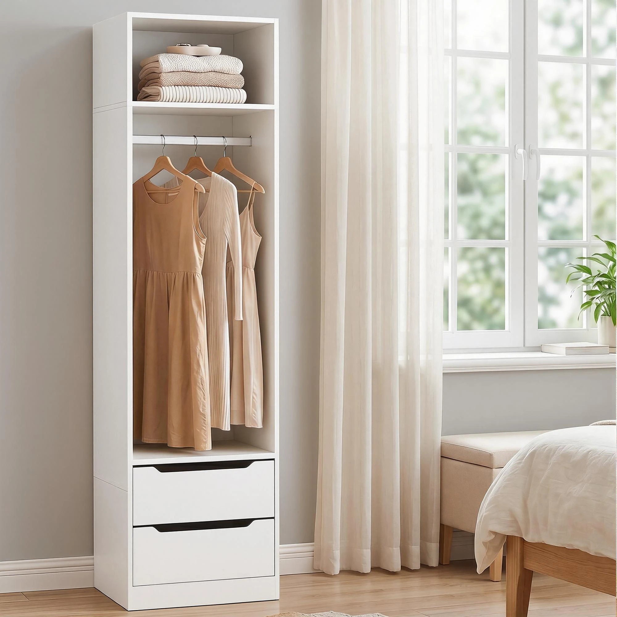 8 Artiss Wardrobe Clothes Closet Storage Organizer 2 Drawers 1 Detachable Hanging Rod - White, 8 of 8