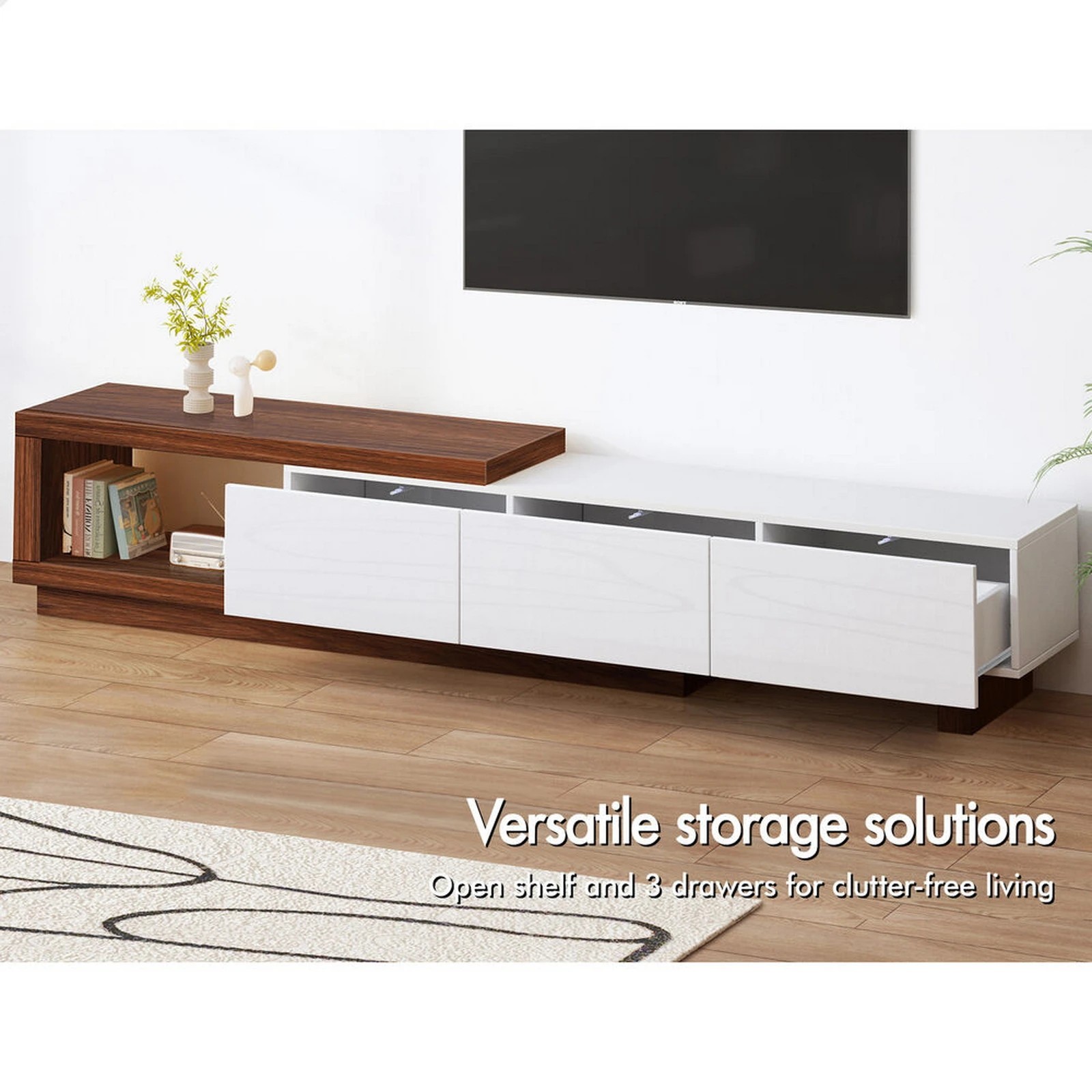 5 Alfordson 190-280cm Extendable Entertainment Unit TV Stand Cabinet Drawer - Walnut White, 5 of 9