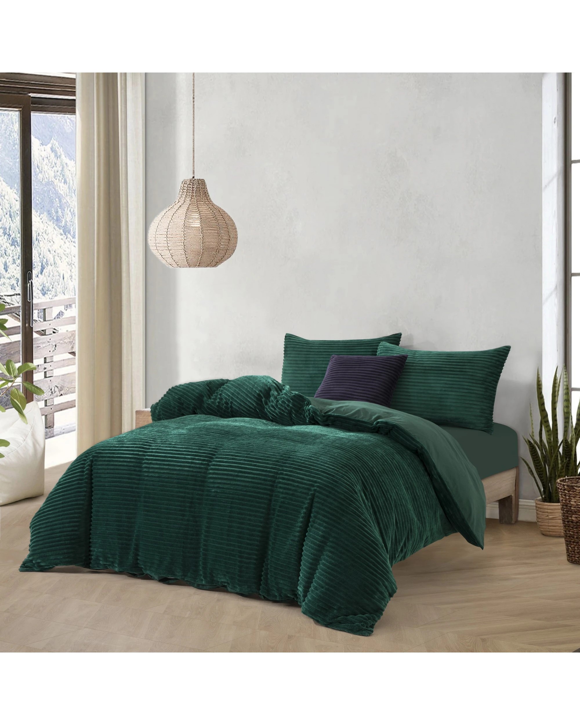 2 Dreamaker Signature Embossed Corduroy Fleece Quilt Cover Set - King Single Bed - Emerald, 2 of 8