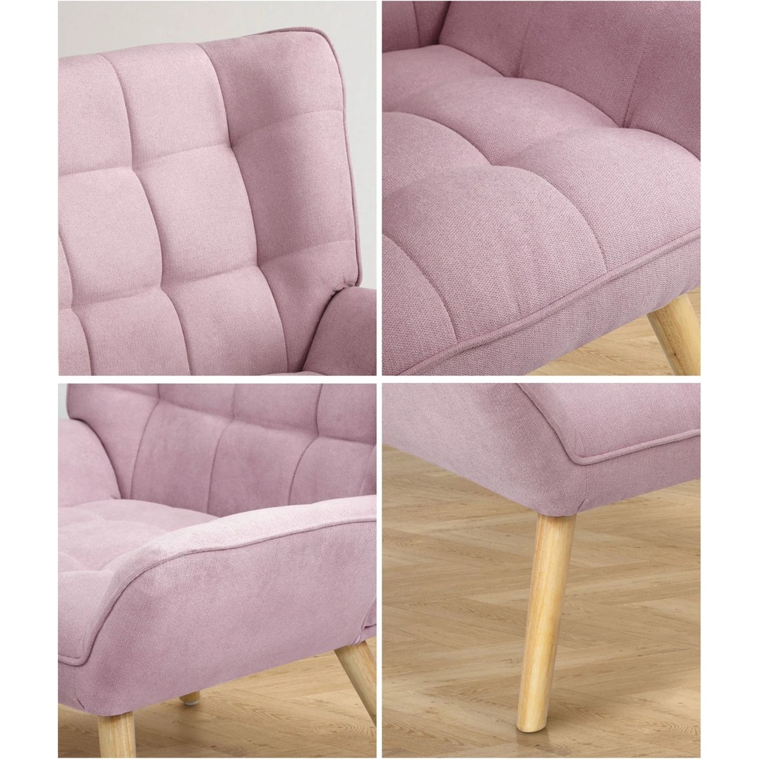 4 Oikiture Armchair Accent Chairs Sofa Lounge Fabric Upholstered Tub Chair
 - Pink, 4 of 10