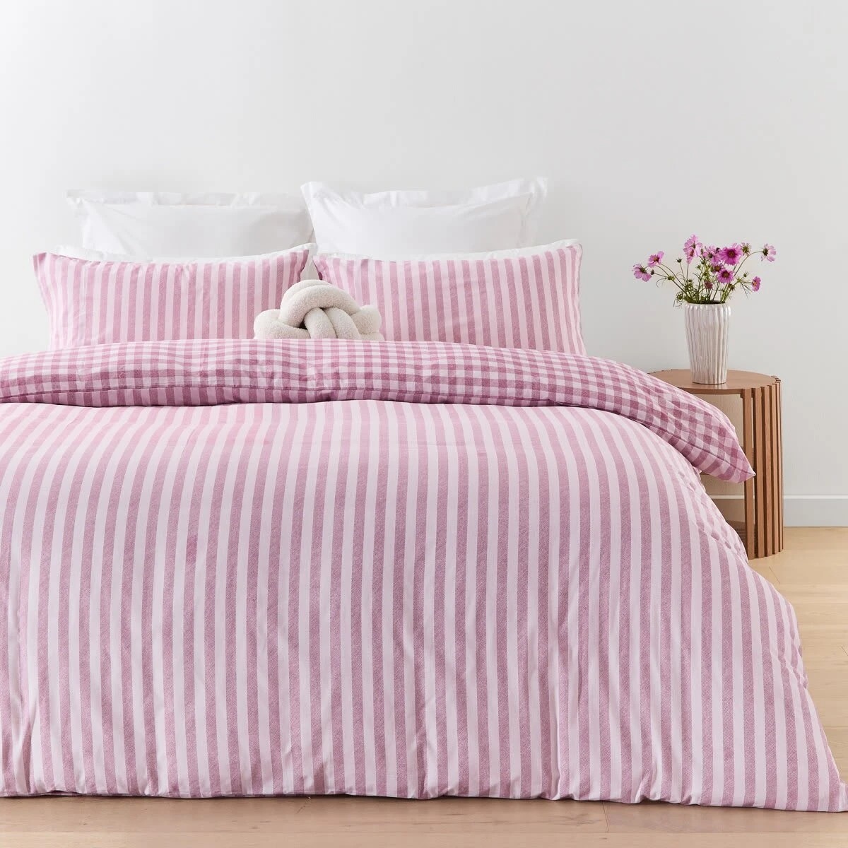 2 Gingham Cotton Rich Reversible Quilt Cover Set - Queen Bed, Berry, 2 of 7