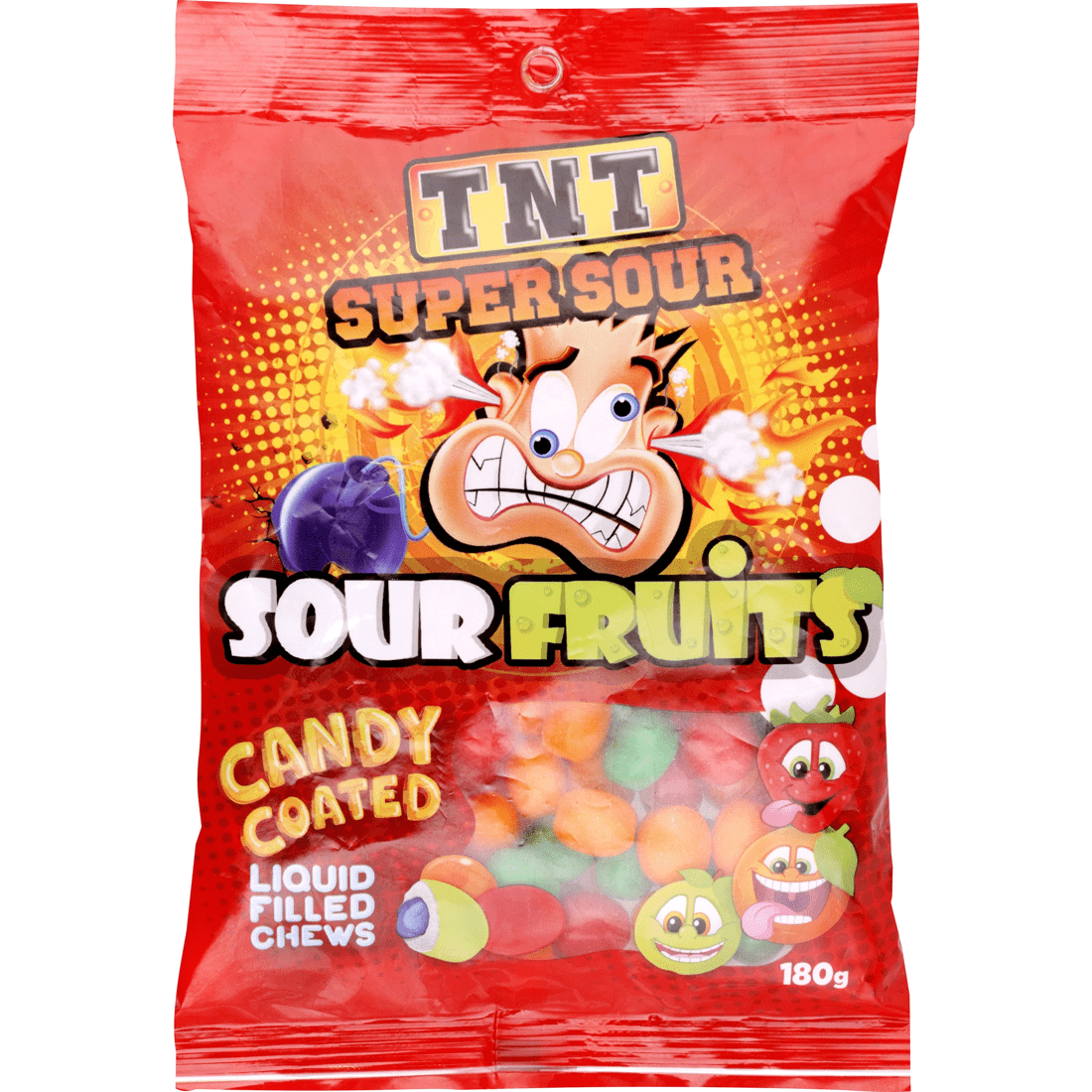1 TNT Super Sour Fruits Candy Coated Liquid Filled Chews 180g, 1 of 2