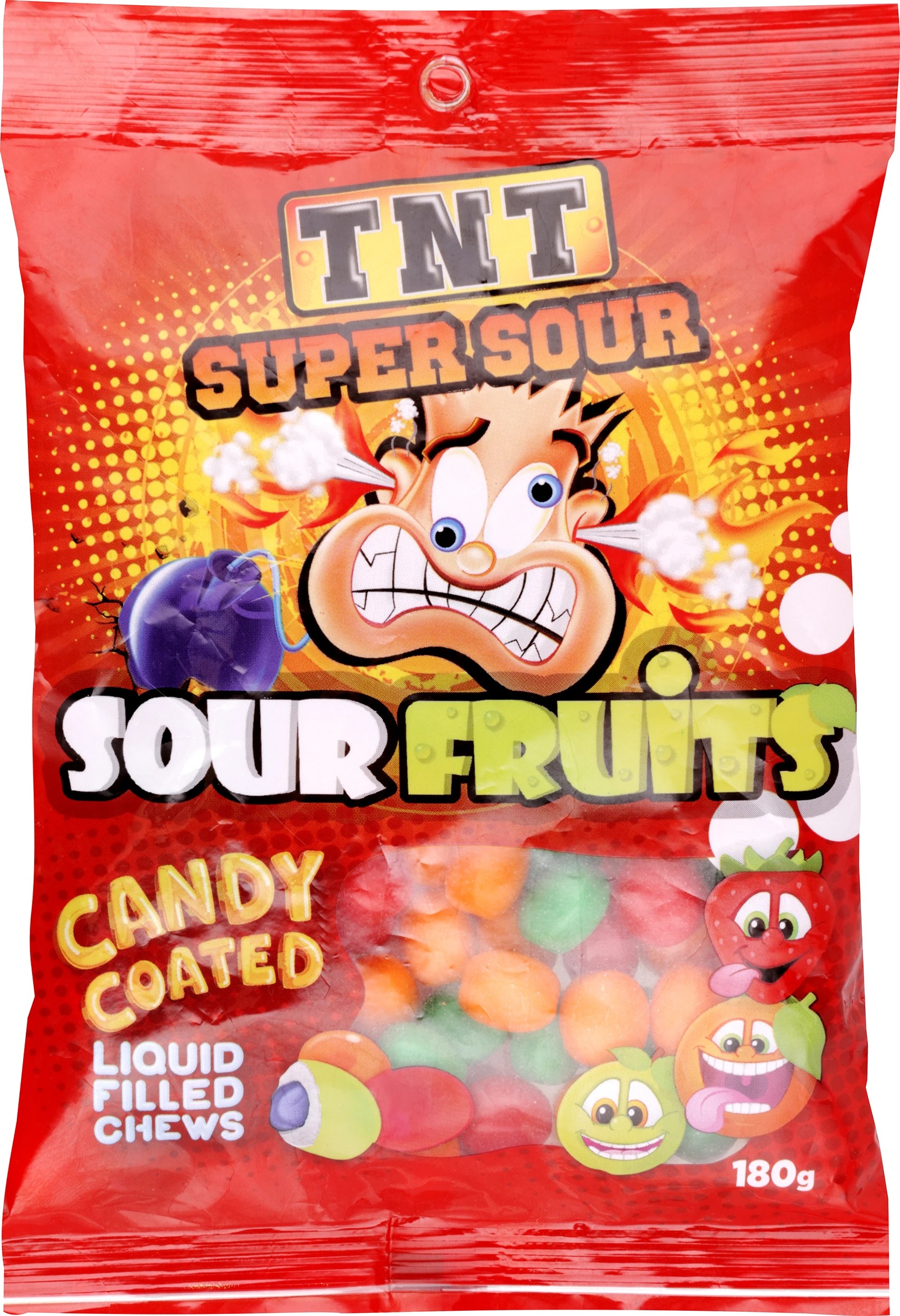 1 TNT Super Sour Fruits Candy Coated Liquid Filled Chews 180g, 1 of 2