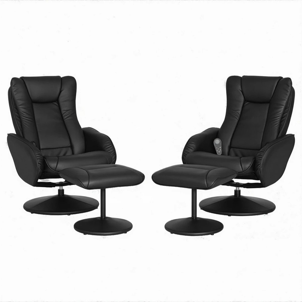 1 Artiss 2X Recliner Chair Ottoman Heated Massage - Black, 1 of 5
