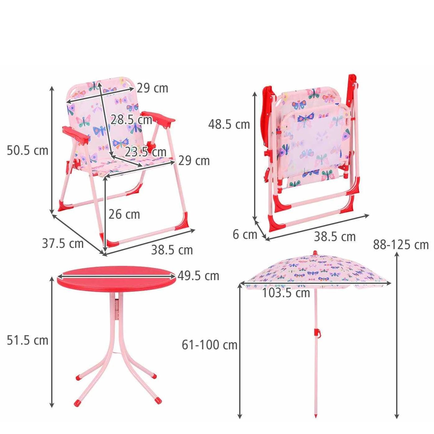 2 Costway Picnic Table Outdoor Table Folding Chairs Set w/Adjustable Umbrella Butterfly Theme, 2 of 2