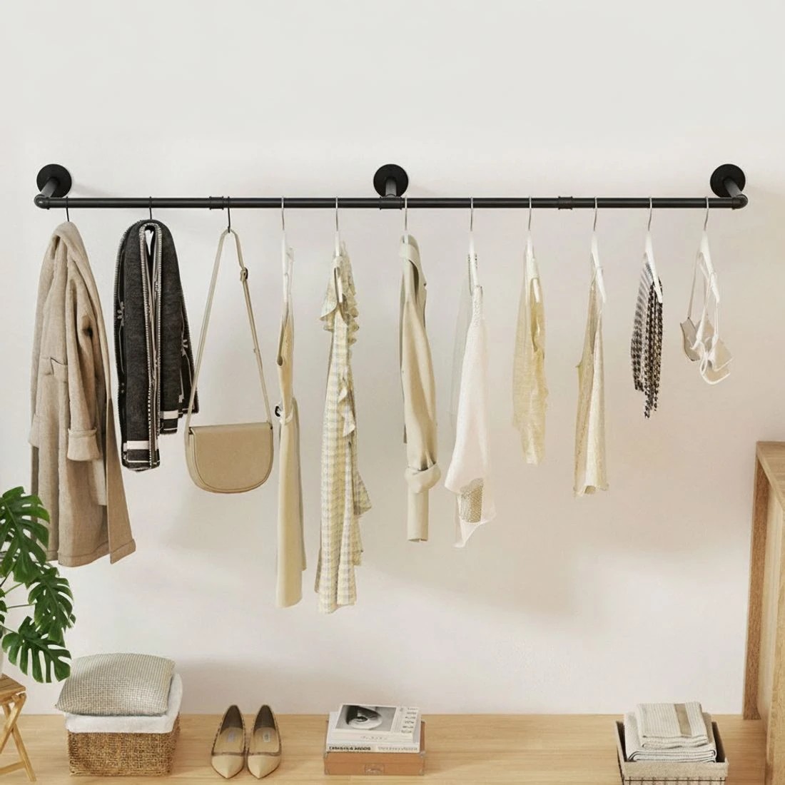 4 Artiss Clothes Rack Airer Floating Shelf Metal - Black, 4 of 6