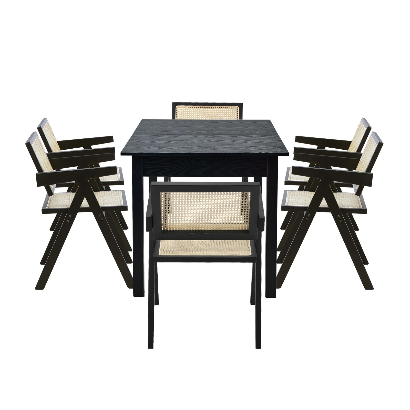 10 Oikiture 7pc Extenable Dining Table and Chairs Wooden Dining Set Ratten - Black, 10 of 10