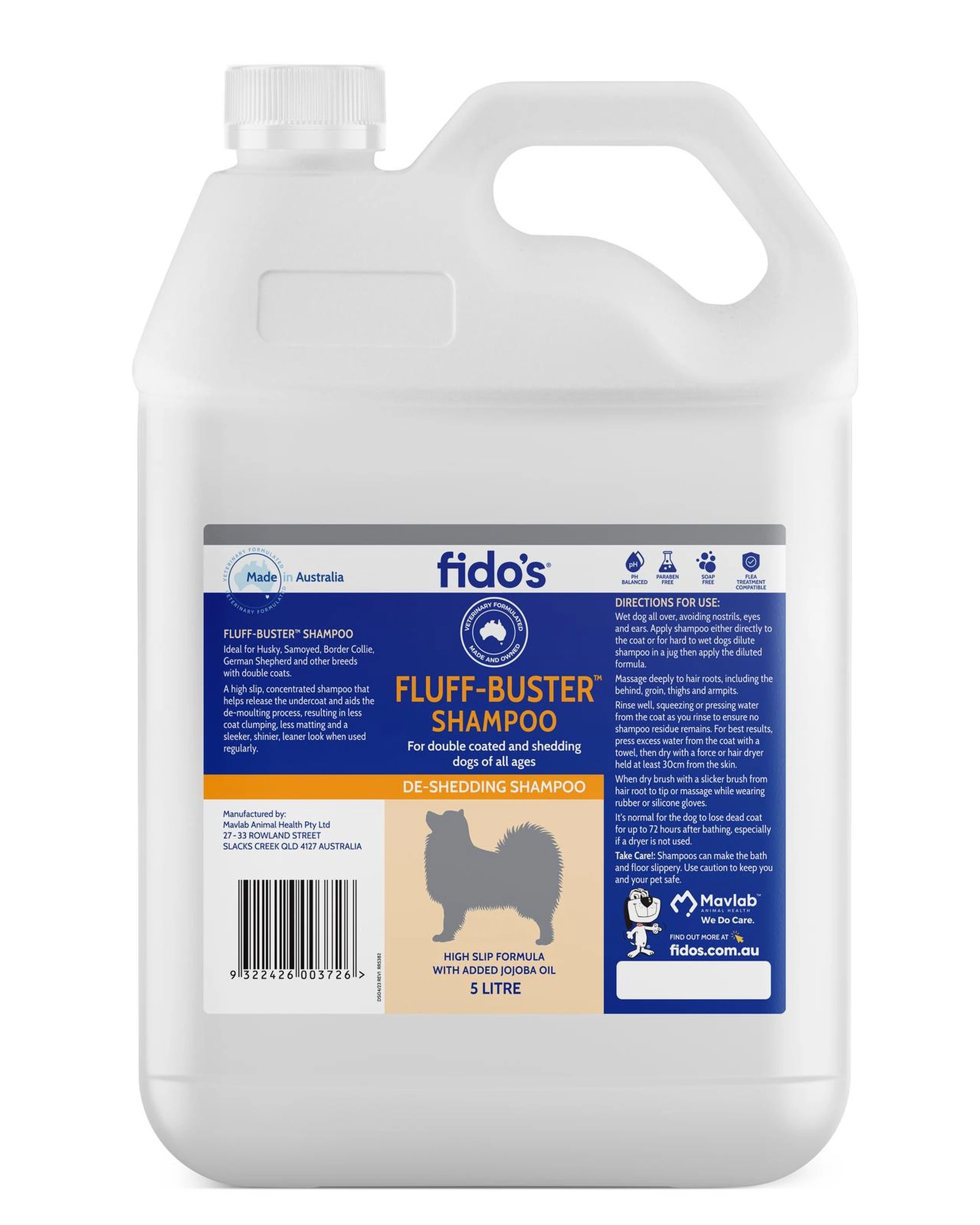 1 Fidos Fluff-Buster Shampoo for Double Coated & Shedding Dogs of All Ages 5L, 1 of 1