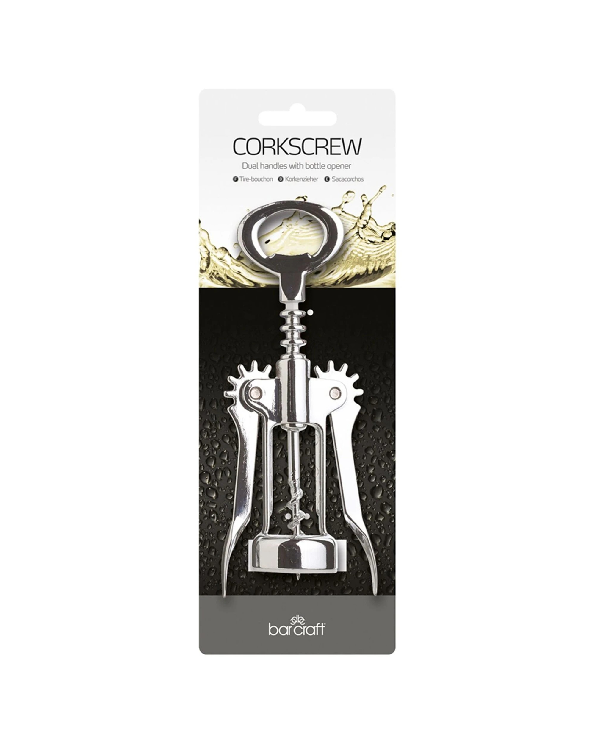 5 BarCraft Double Handled Metal Wing Corkscrew Finish Bottle Opener - Silver, 5 of 5