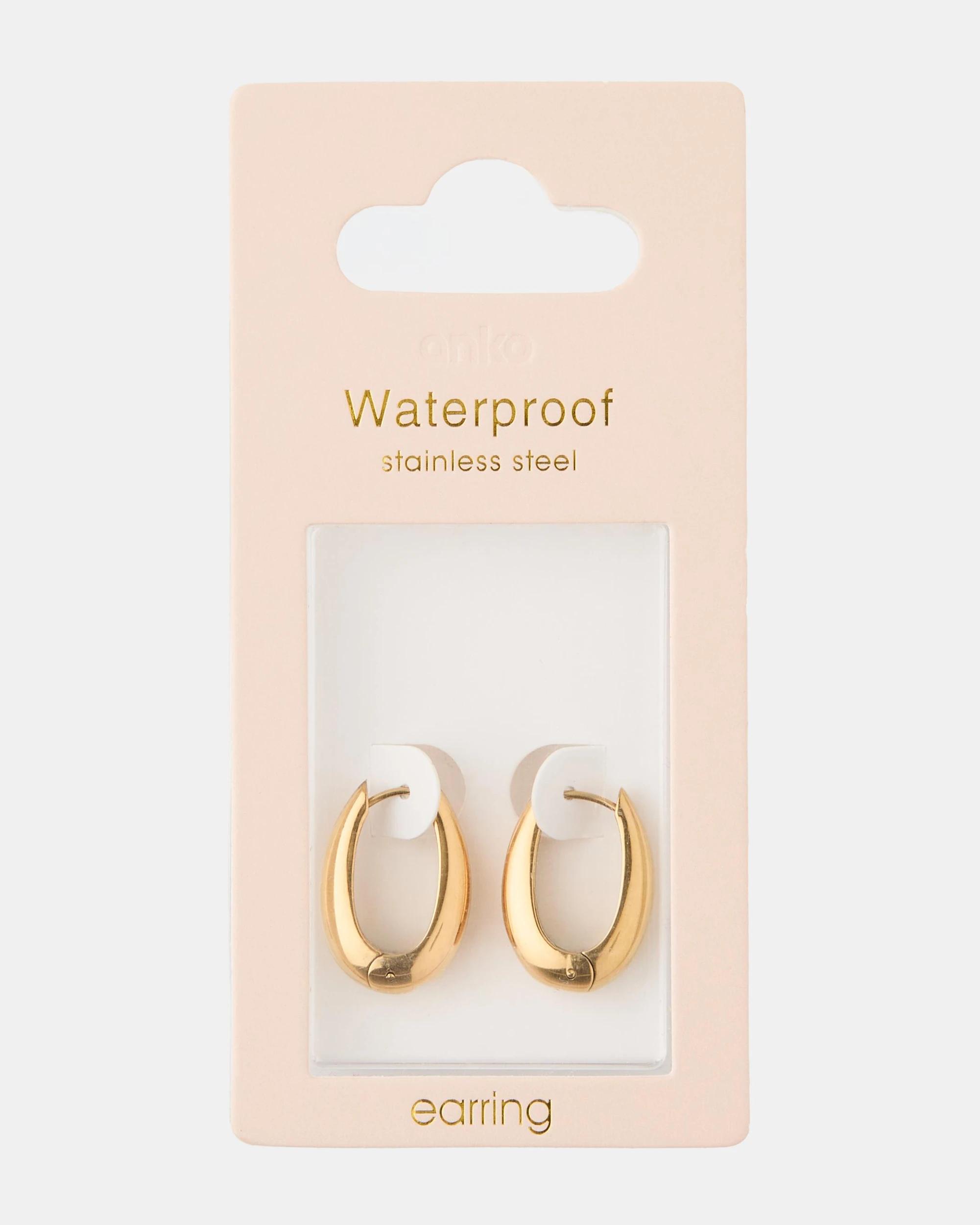 5 Waterproof Stainless Steel Teardrop Earrings - Gold Tone Gold, 5 of 5