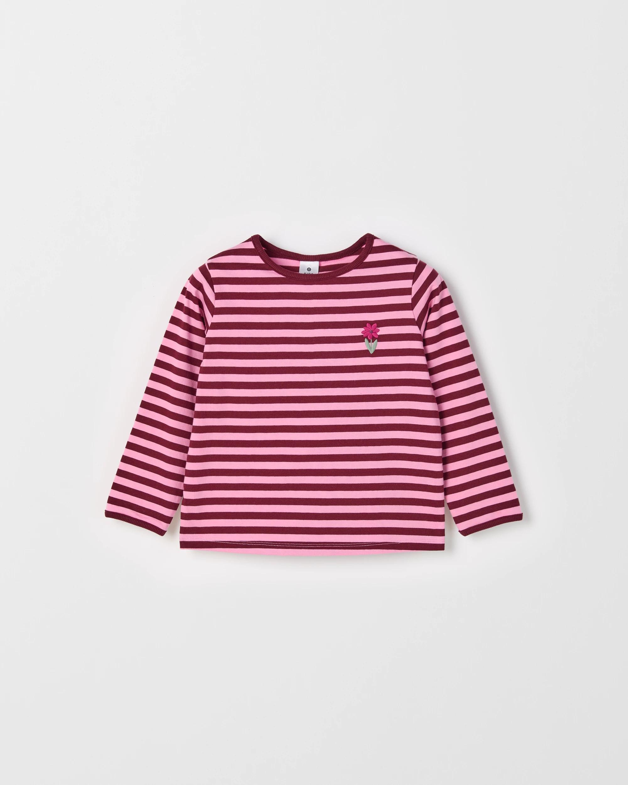 2 Target Kids Australian Cotton Fashion Wide Long Sleeve T-Shirt PINK TONAL STRIPE FLOWER, 2 of 2