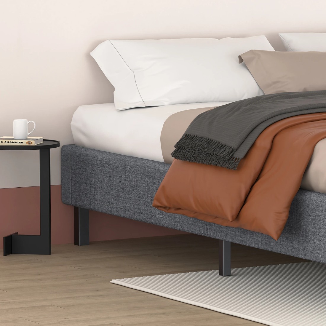 4 Alfordson Bed Frame King Size Mattress Base Foundation Fabric Basel - Grey, 4 of 10