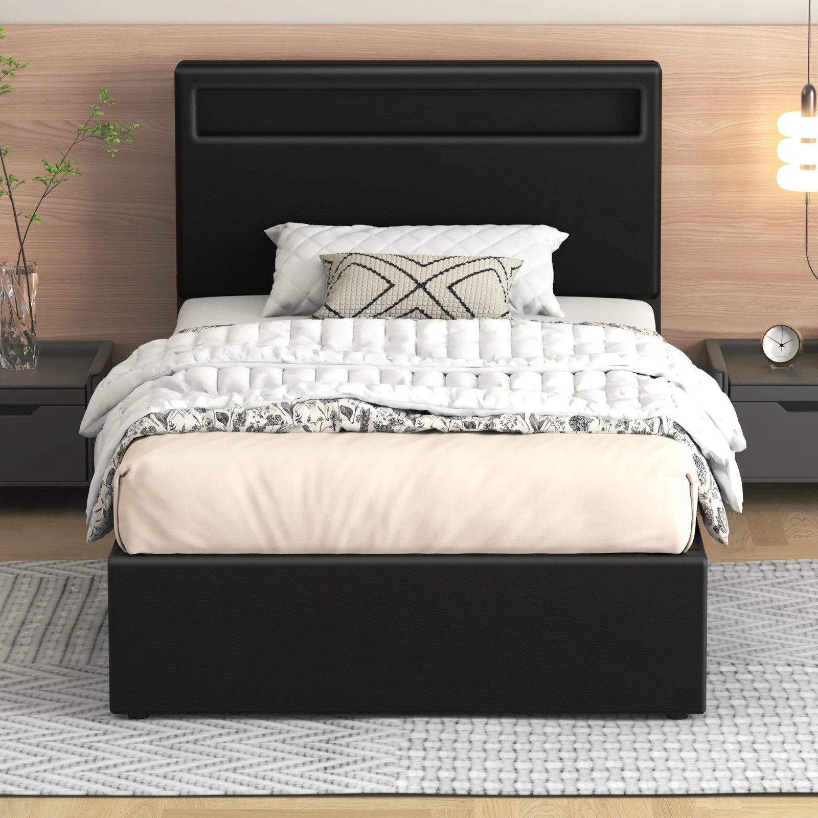 3 Alfordson Bed Frame Single Size RGB LED Gas Lift Storage Base Luchino - Black, 3 of 10