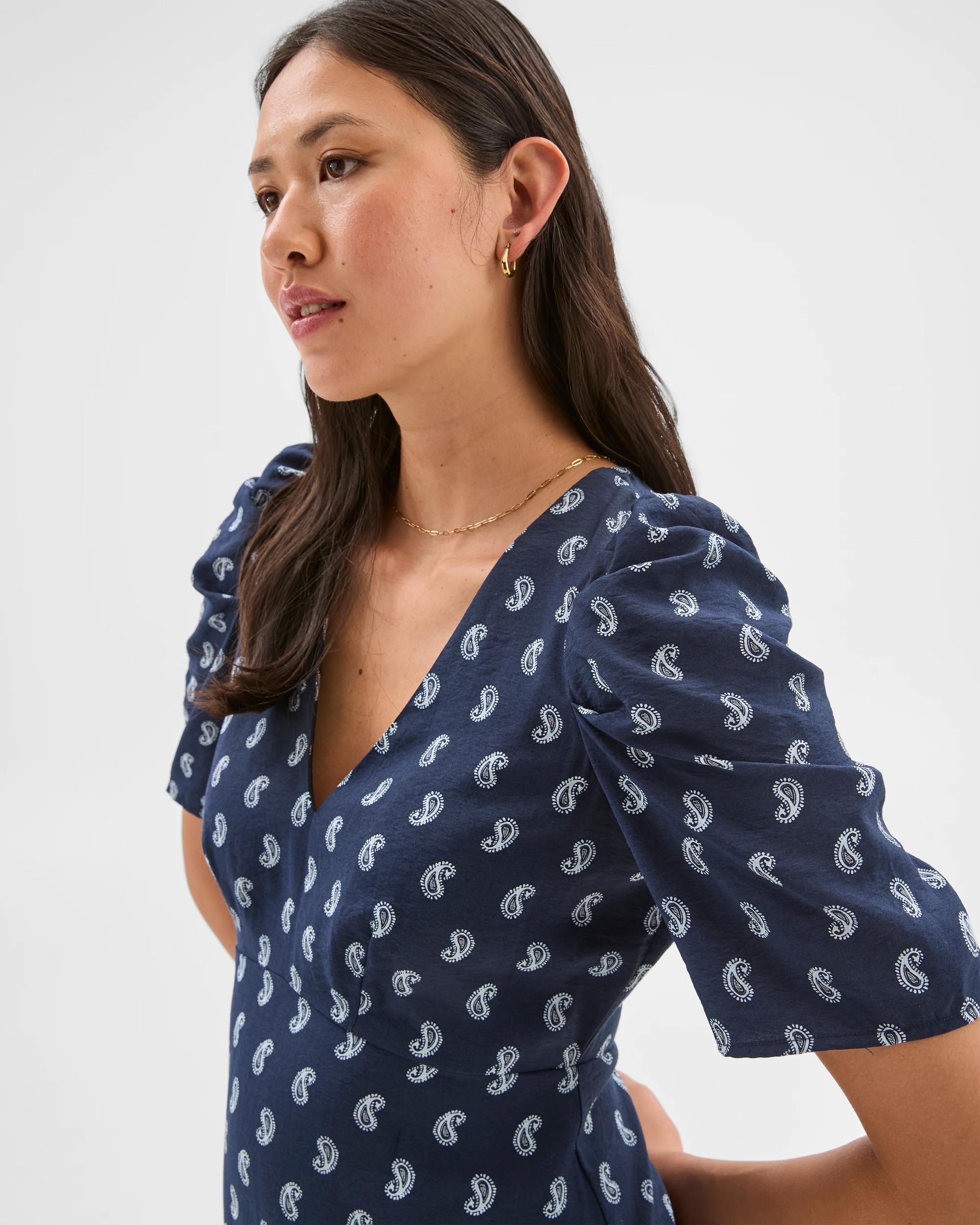 3 Puff Sleeve Dress - Preview NAVY PAISLEY, 3 of 5