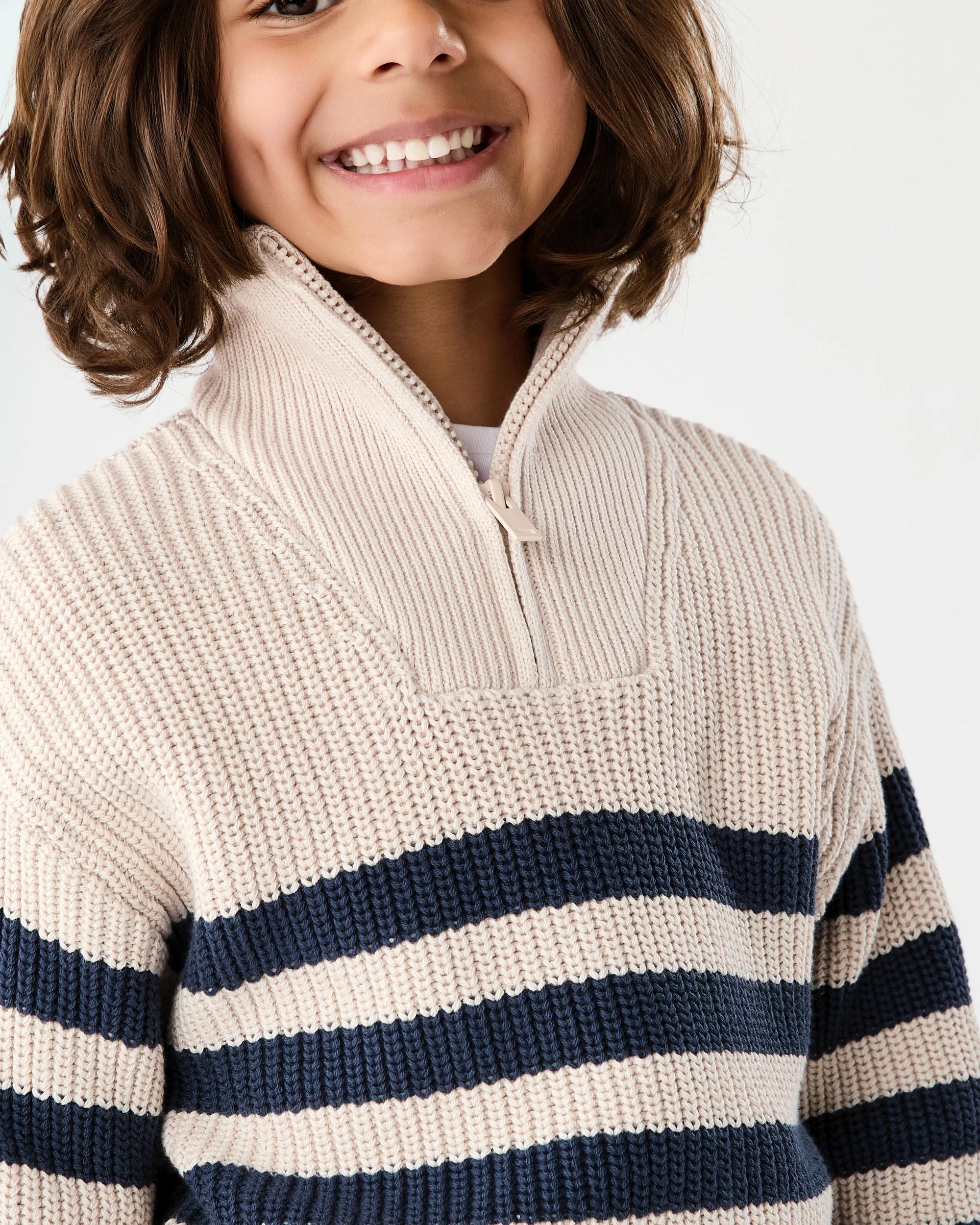 4 Funnel Neck Knit Jumper Bge Stripe, 4 of 5