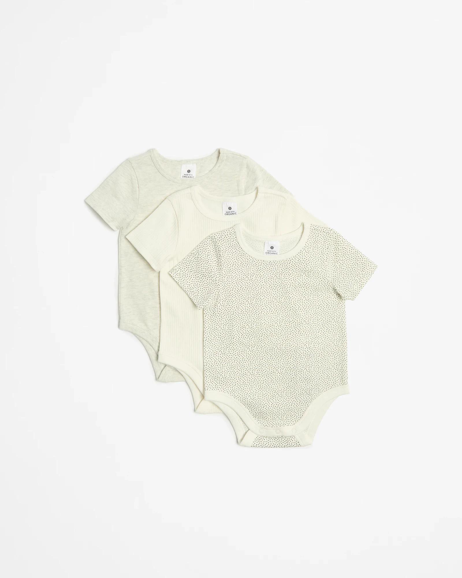 1 Target Baby Baby Organic Cotton Rib Bodysuits 3 Pack SPOTS/RIB/GREY MARLE, 1 of 5