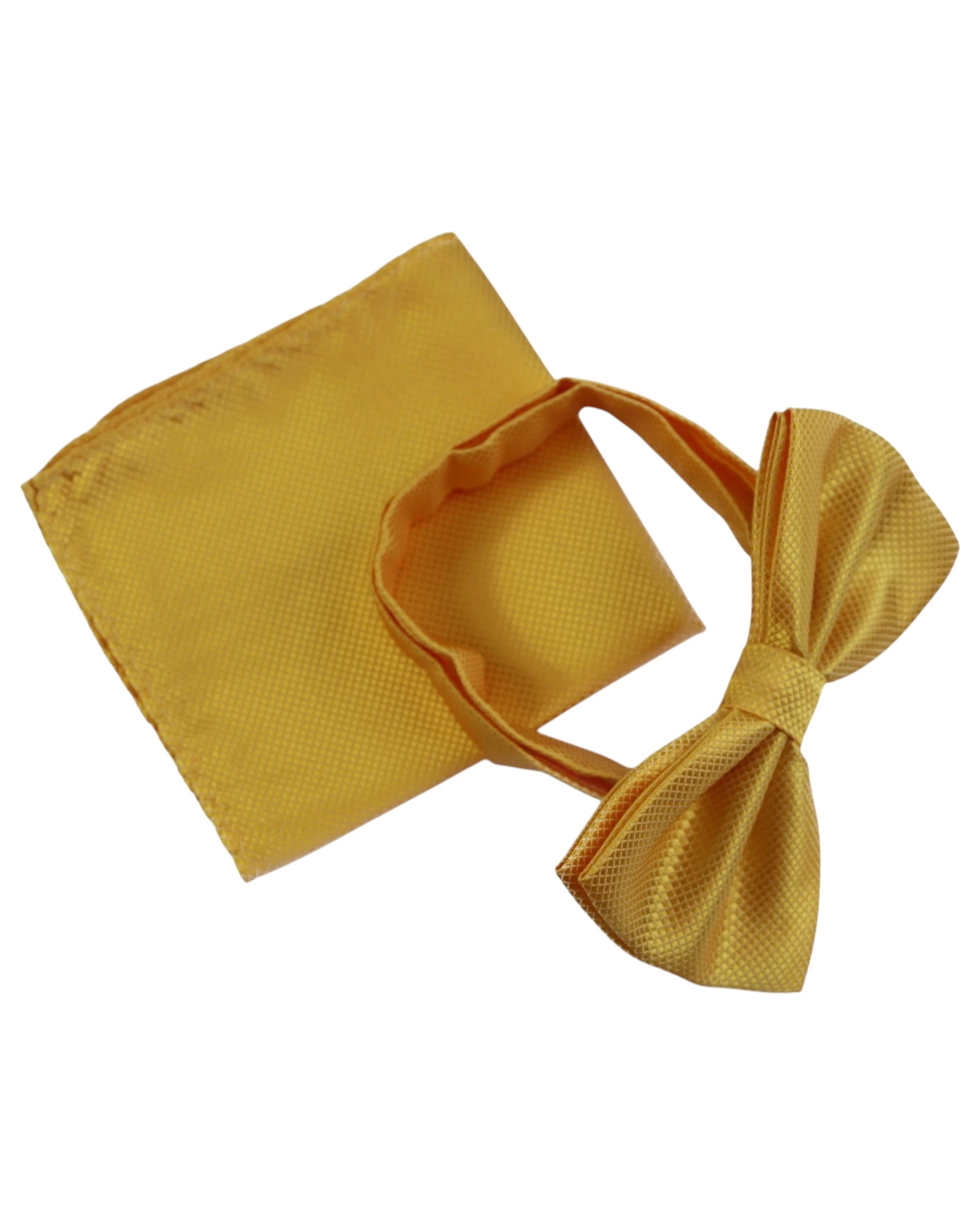 1 Zasel Mens Plain Coloured Checkered Bow Tie & Matching Pocket Square Set - Yellow - Yellow, 1 of 4