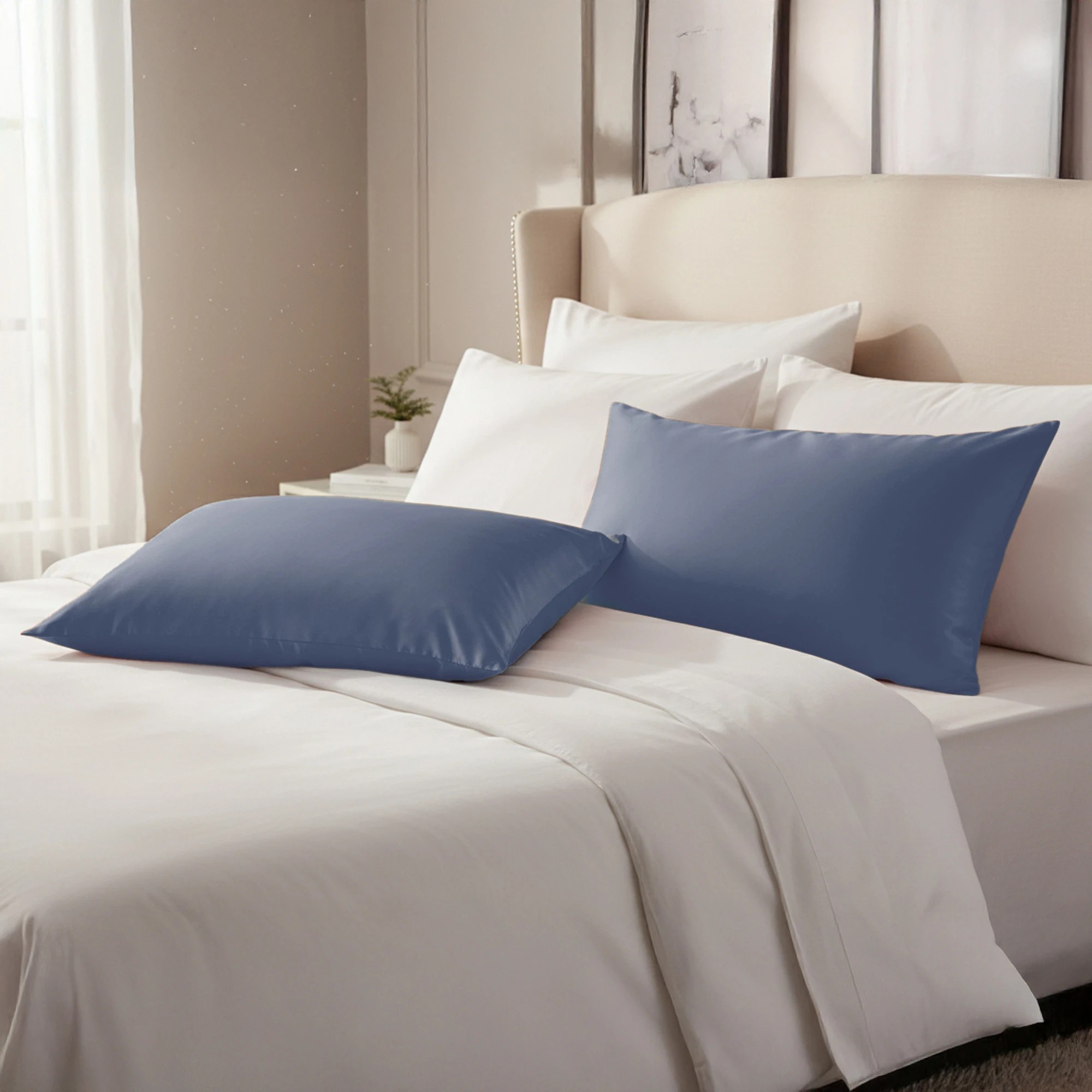 1 Royal Comfort Mulberry Soft Silk Luxurious Hypoallergenic Pillowcase Twin Pack - Blue, 1 of 10
