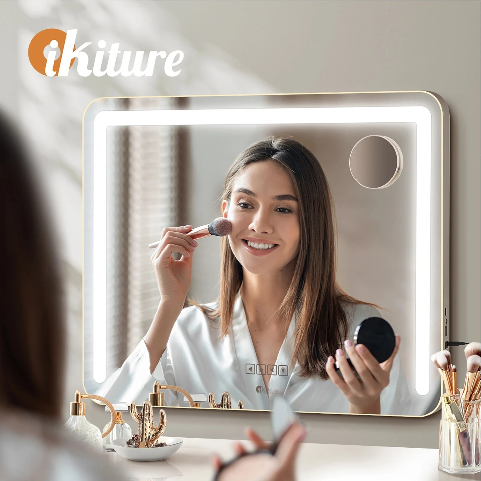4 Oikiture Bluetooth Hollywood Led Makeup Mirror 60x52cm Vanity Wall Mirrors
 - White, 4 of 7