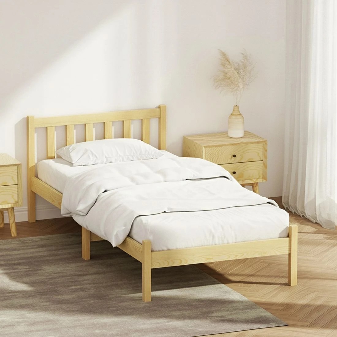 9 Artiss Bed Frame Single Size Wooden Oak SOFIE - Natural, 9 of 9