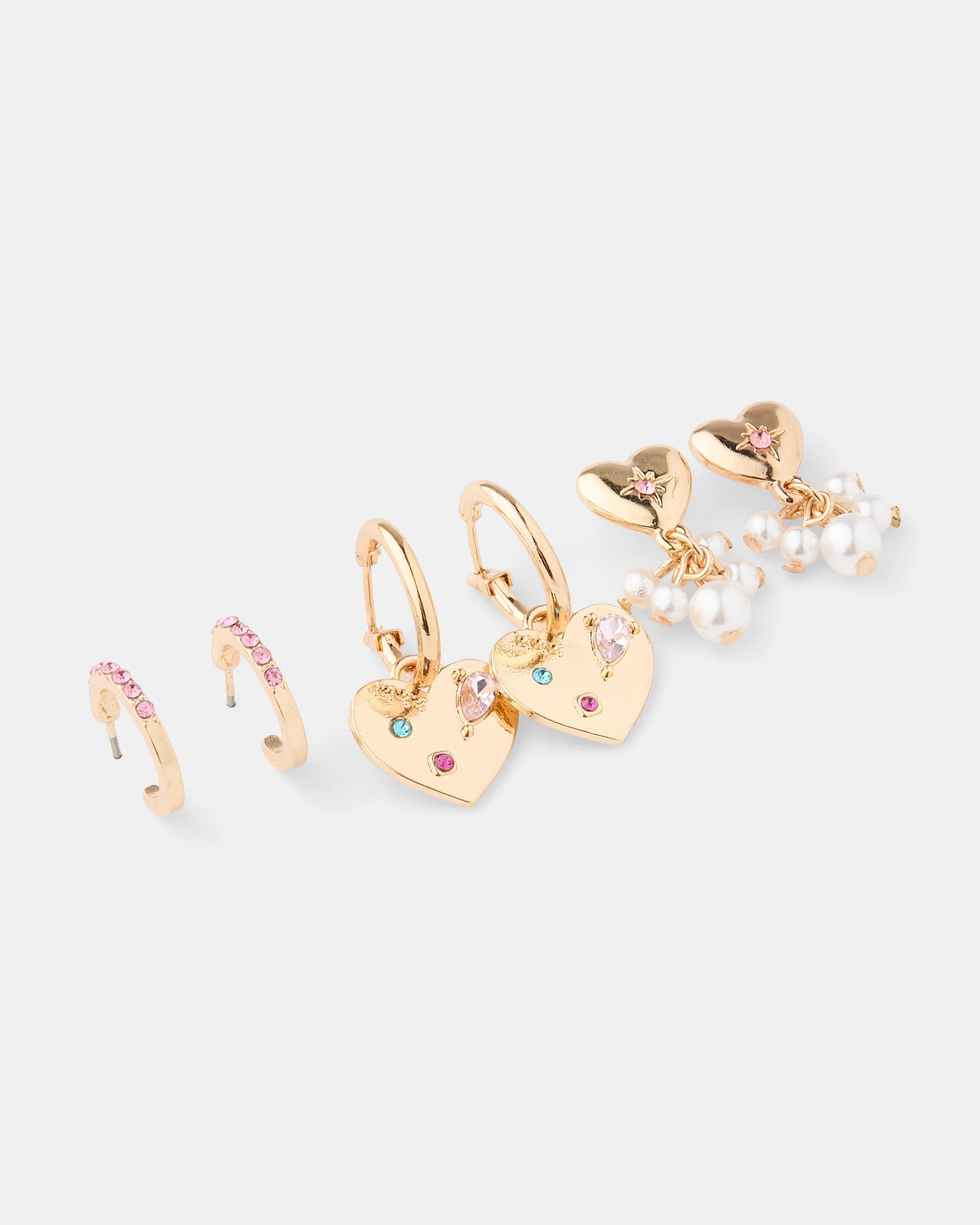2 3 Pack Heart Hoop Earrings - Gold Tone Gold, 2 of 5