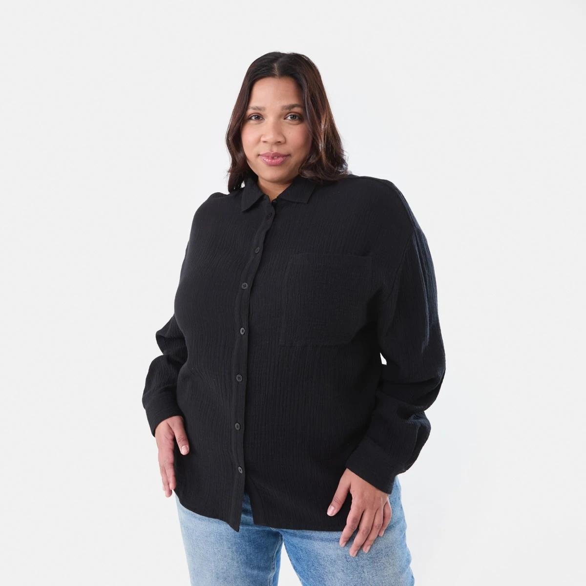 1 Curve Long Sleeve Double Cloth Shirt BLACK, 1 of 5