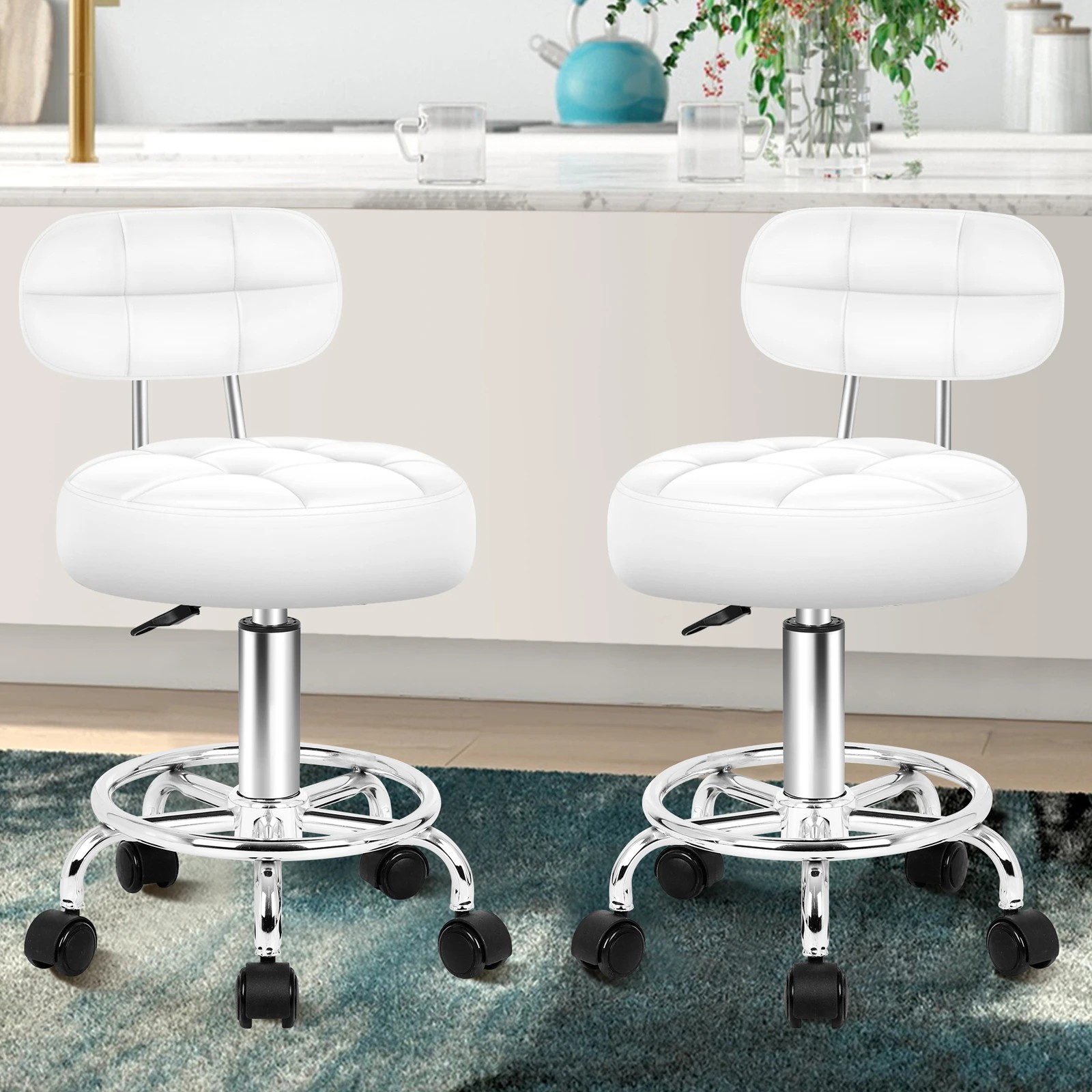 10 Alfordson 2x Salon Stool Backrest Swivel Barber Hair Dress Chair Riley - White, 10 of 10