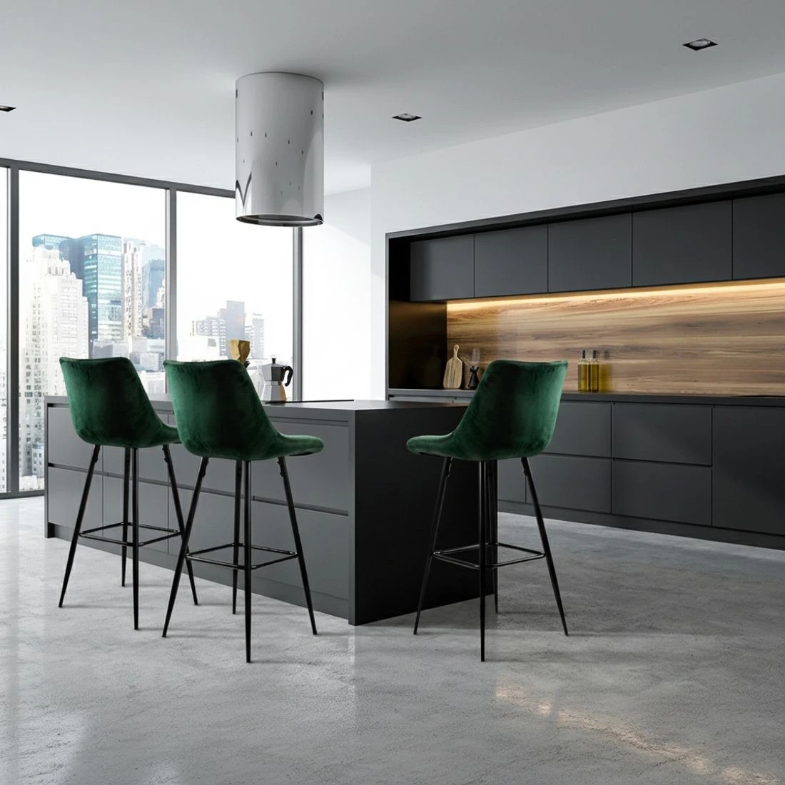 3 Artiss 2x Bar Stools Velvet Chairs - Green, 3 of 5