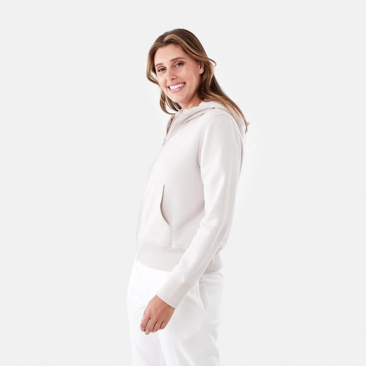 3 Long Sleeve Sherpa Zip Through Hoodie Nat Beige, 3 of 7