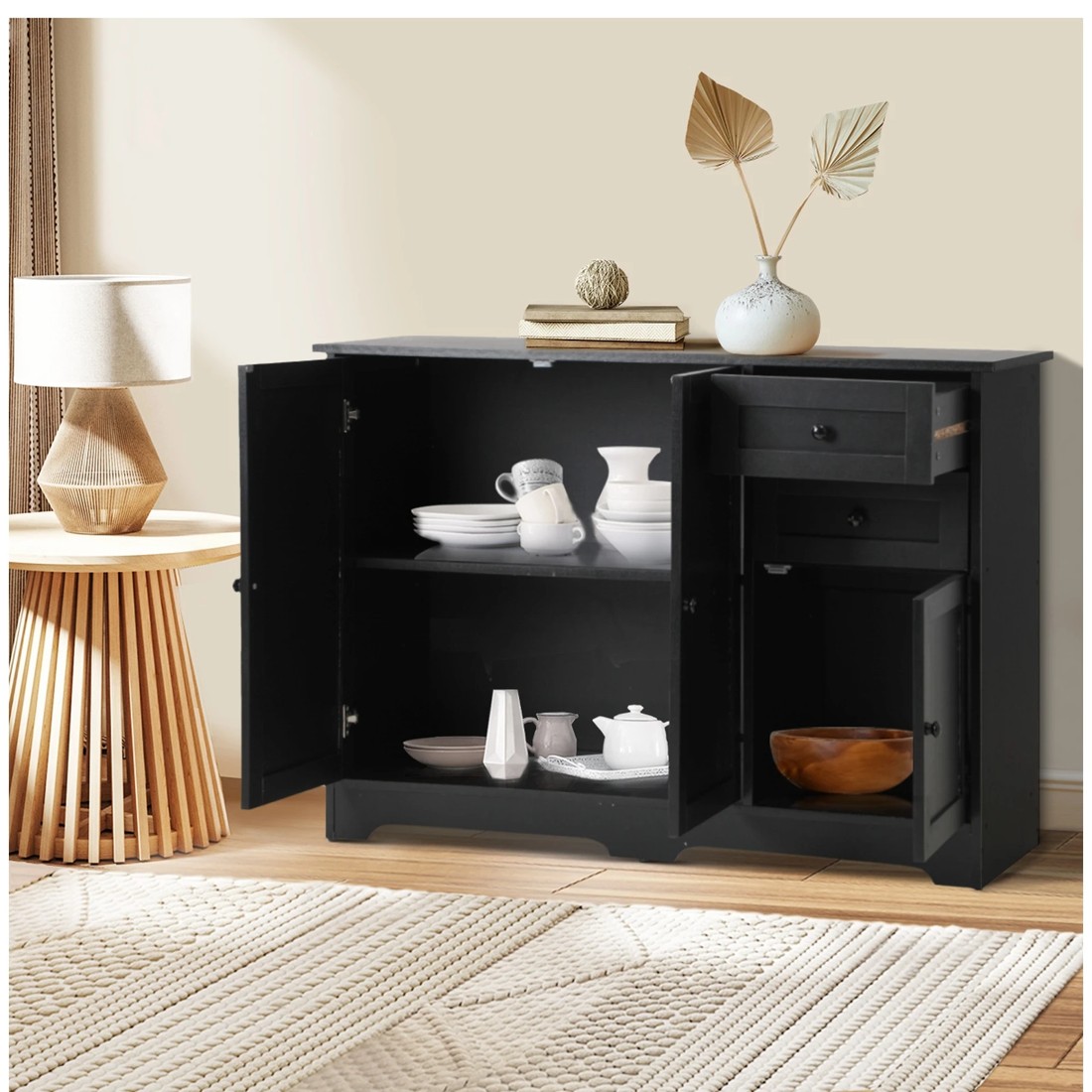3 Oikiture Buffet Sideboard Storage Cabinet Cupboard
 - Black, 3 of 10