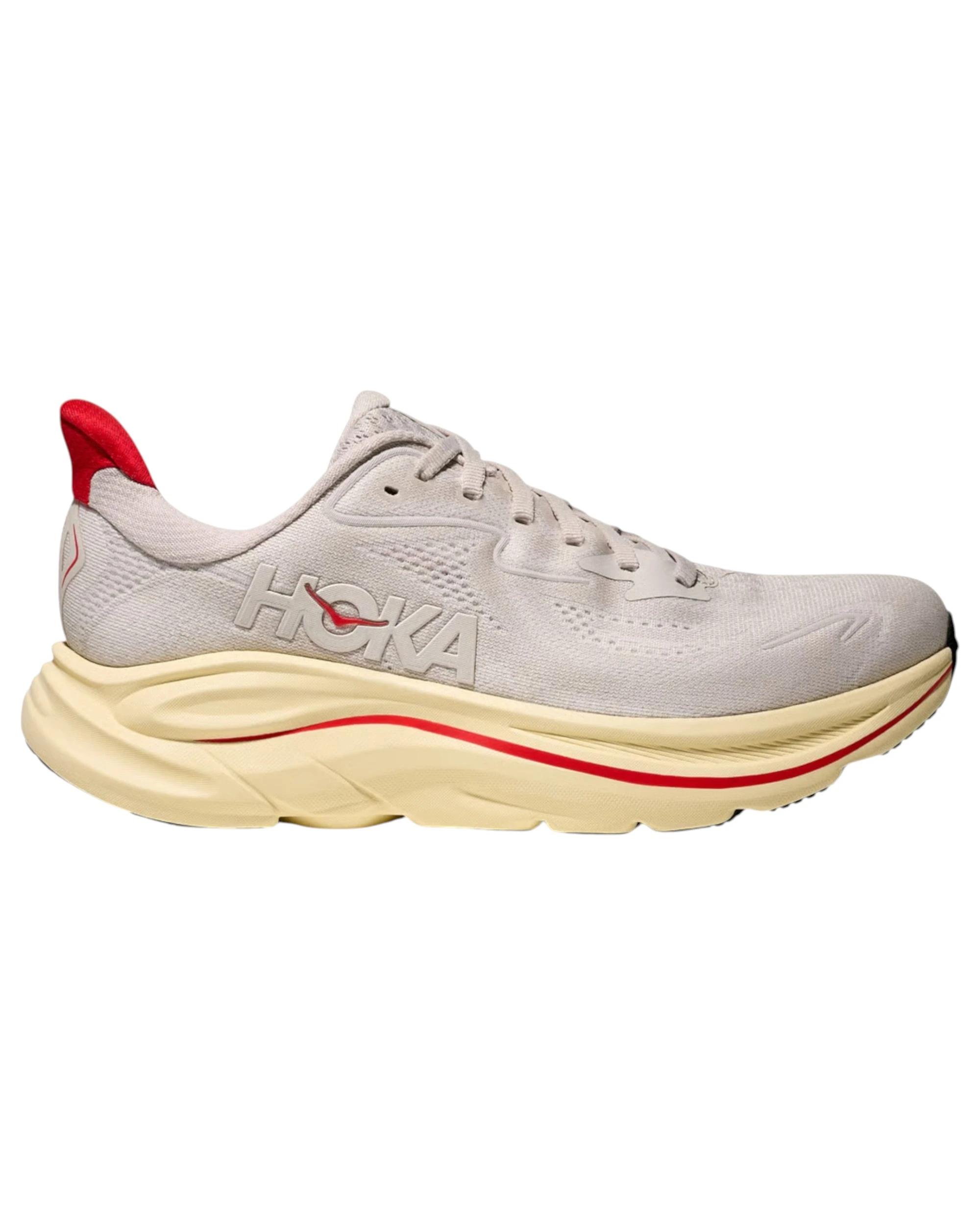 1 Hoka Womens Clifton 10 Gold Athletic Running Shoes STUCCO/CERISE, 1 of 8