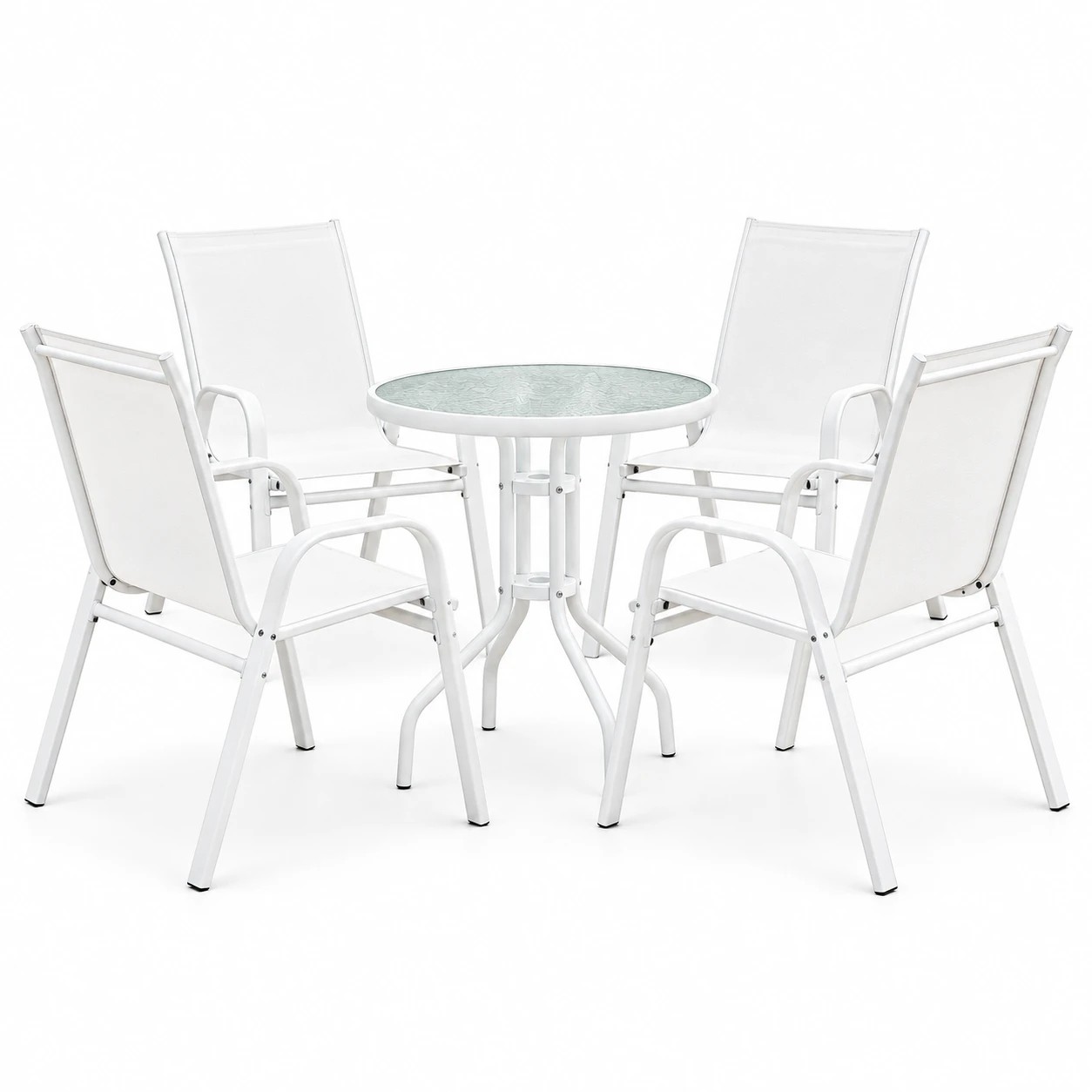 1 Gardeon 5PC Bistro Set Outdoor Table and Chairs Stackable Patio Furniture- White, 1 of 7