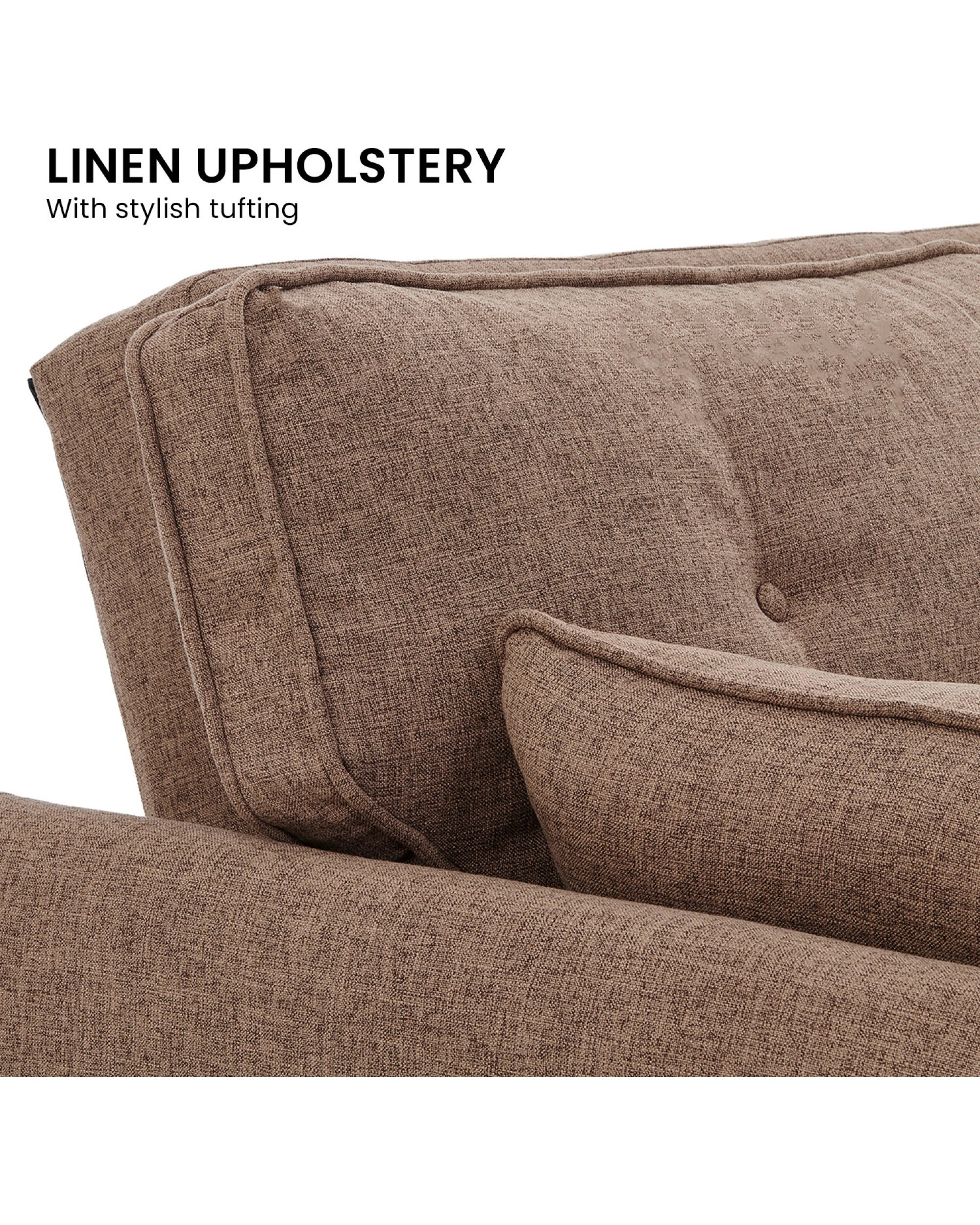 9 Sarantino 3 Seater Modular Linen Fabric Sofa Bed Couch Futon - Brown, 9 of 10