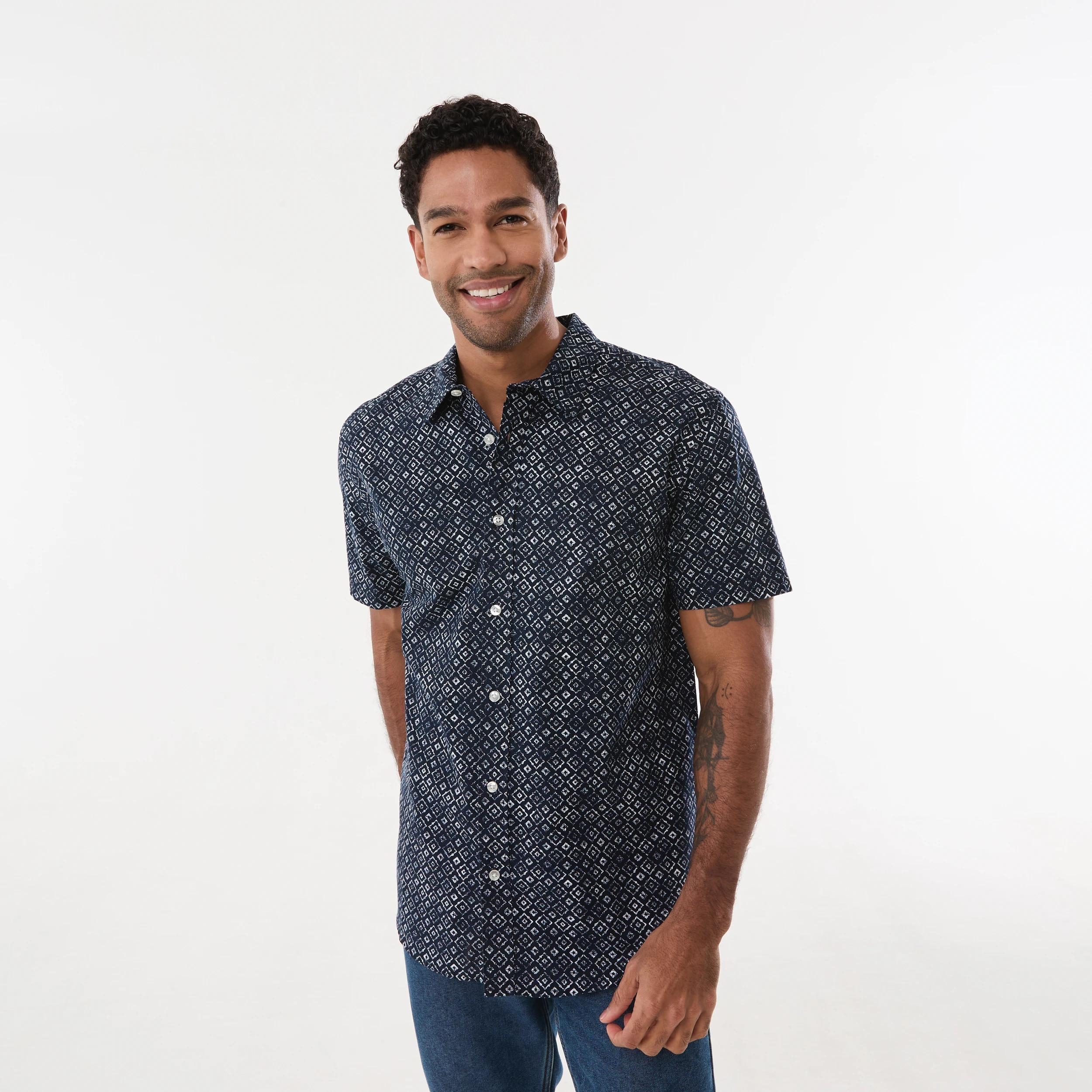 1 Short Sleeve Textured Print Shirt SMALL GEO SKY CAPTAIN, 1 of 5