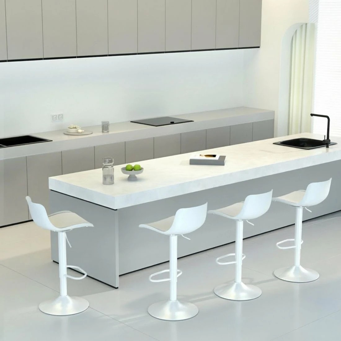 6 Artiss Bar Stools Kitchen Swivel Gas Lift Stool Leather Dining Chairs  x2 - White, 6 of 6