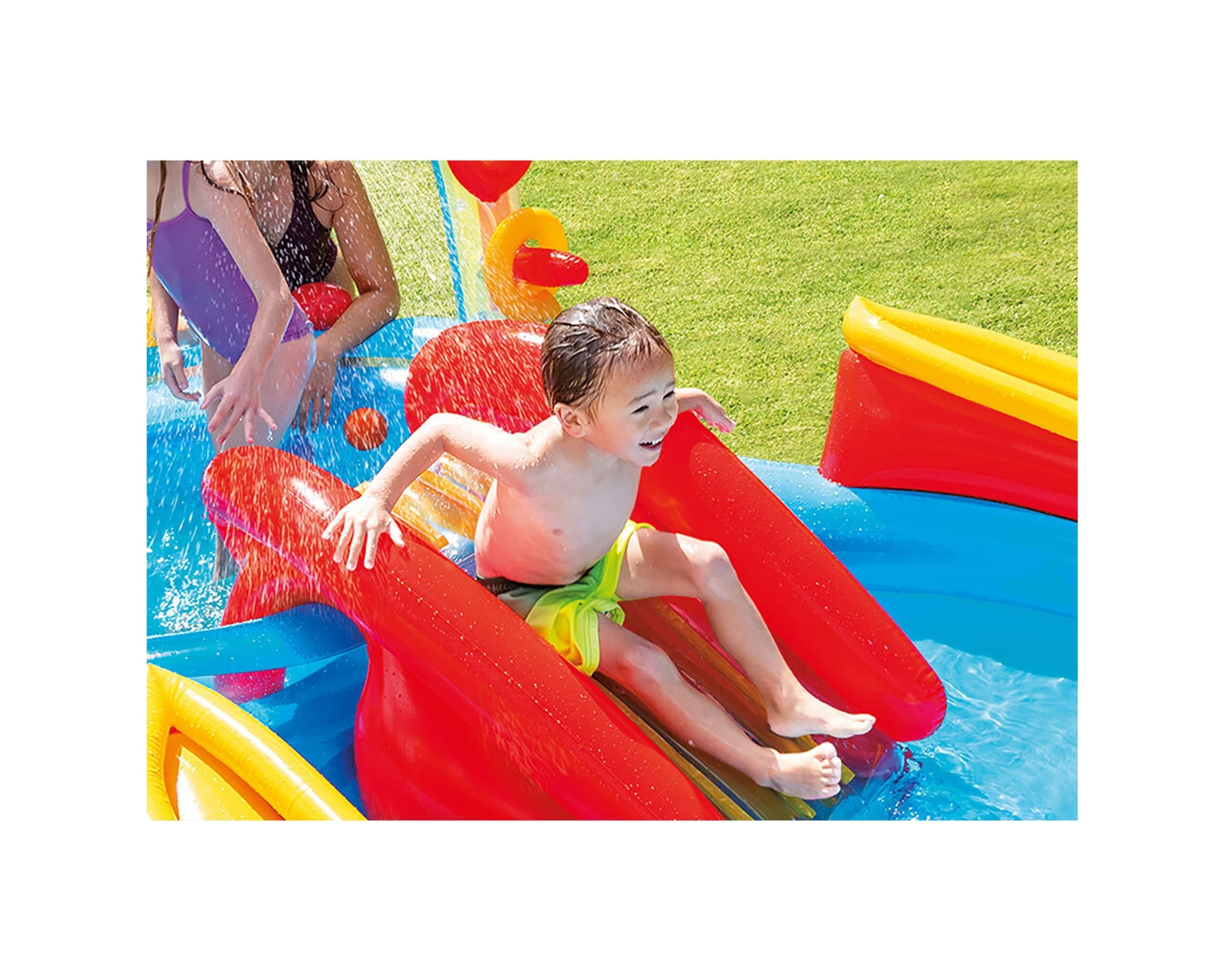 2 Intex Rainbow Ring Play Centre Water Slide Inflatable Pool Water Games - Multi, 2 of 7