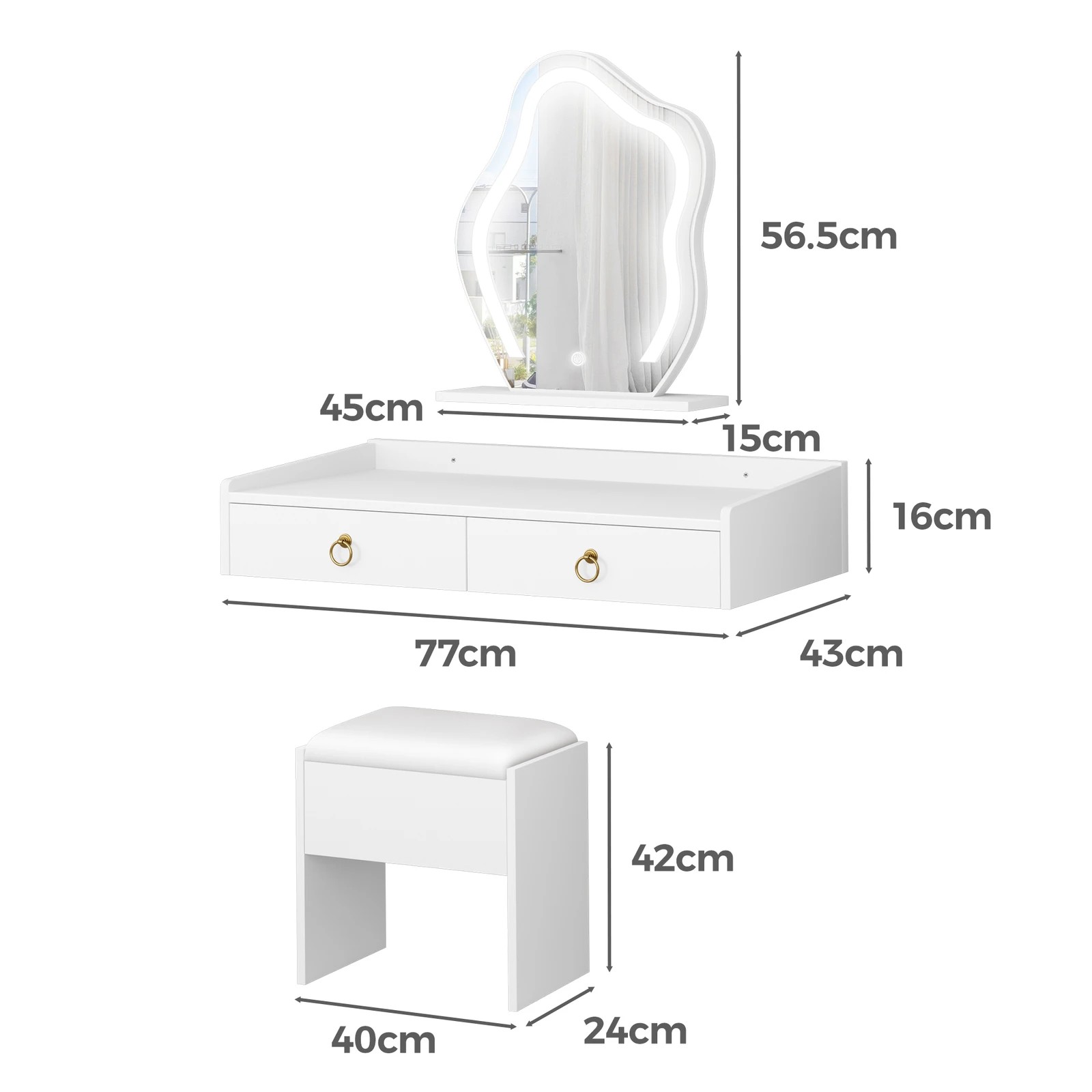 7 Alfordson Dressing Table Stool Floating Makeup LED Vanity Desk - White, 7 of 9